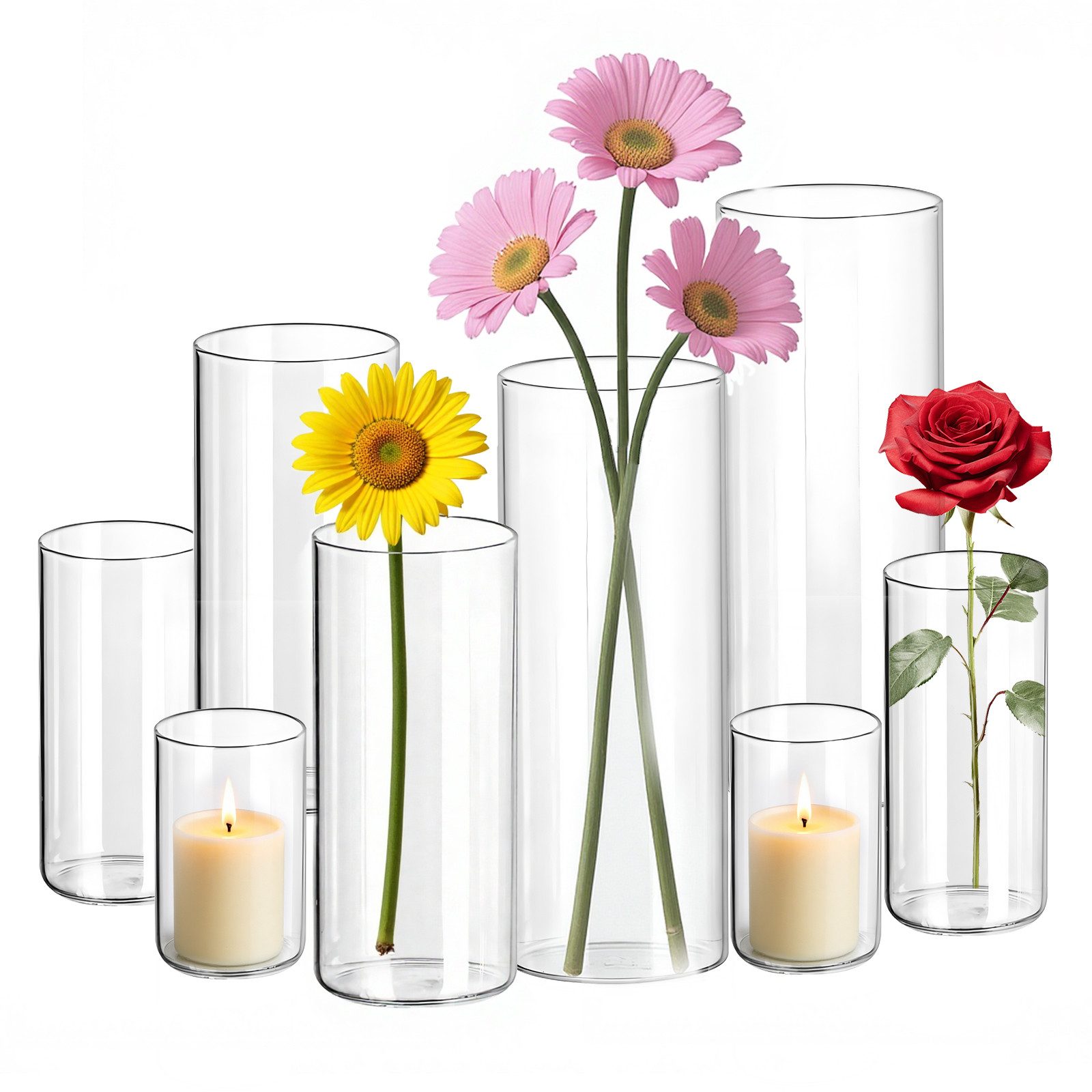 SEHAUSEU Dekovase Vase aus Glas Blumenvase (Set, 8/10 St) unterschiedlichen Größe (8 St), aus Glas