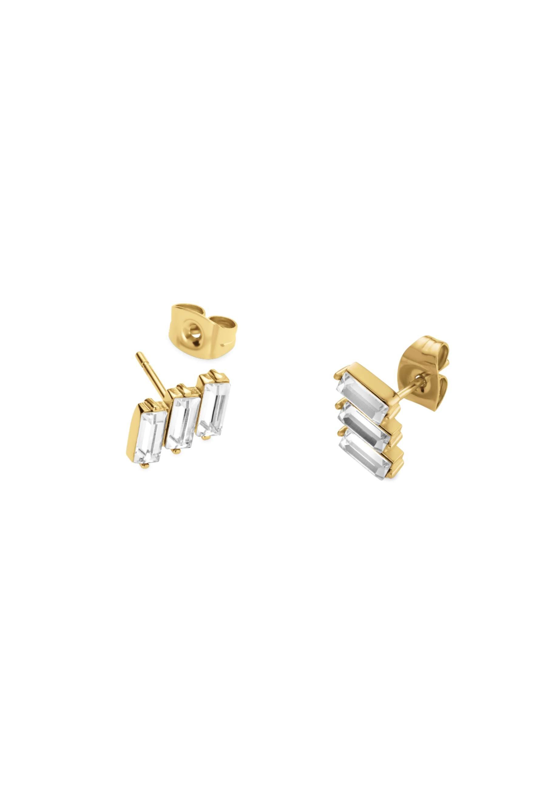 ROSEFIELD Ohrring-Set ROSEFIELD Damen-Schmuck dreifache Baguette-Nieten Goldfarben