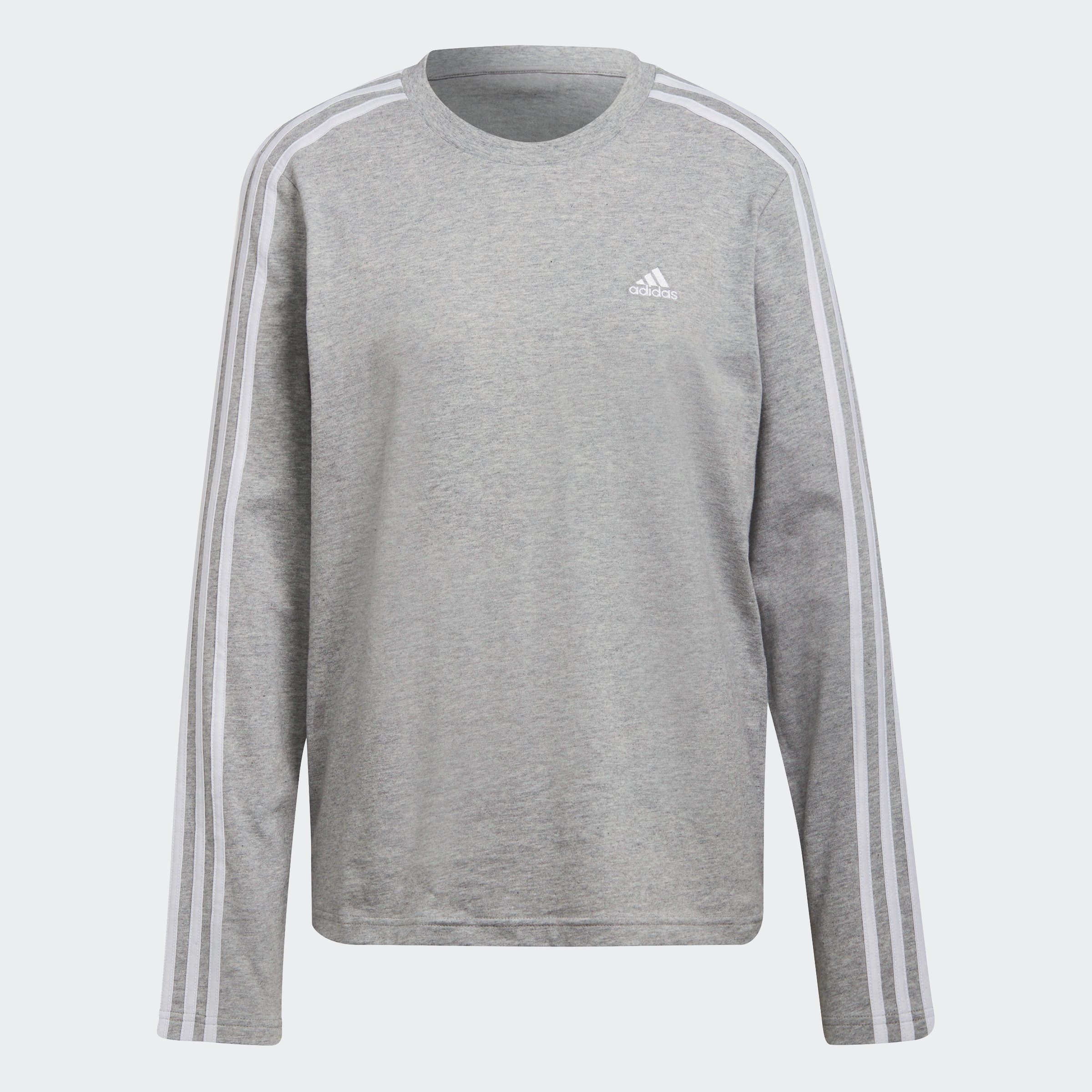 Langarmshirt / Grey LONGSLEEVE Medium 3STREIFEN Heather Sportswear White adidas ESSENTIALS