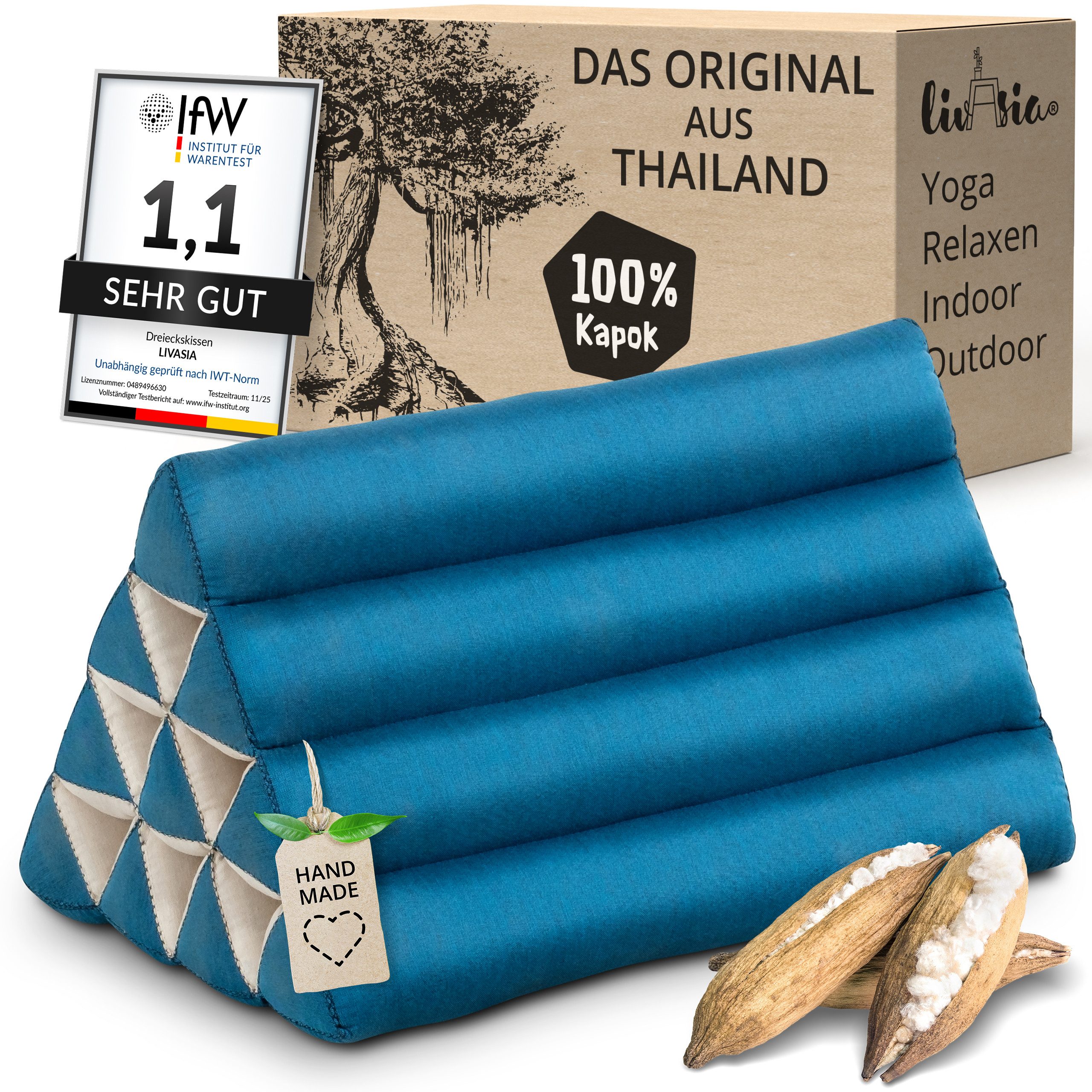 livasia Keilkissen Dreieckskissen (Basic) vegan und handgefertigt, 30x50x29cm, Kapok