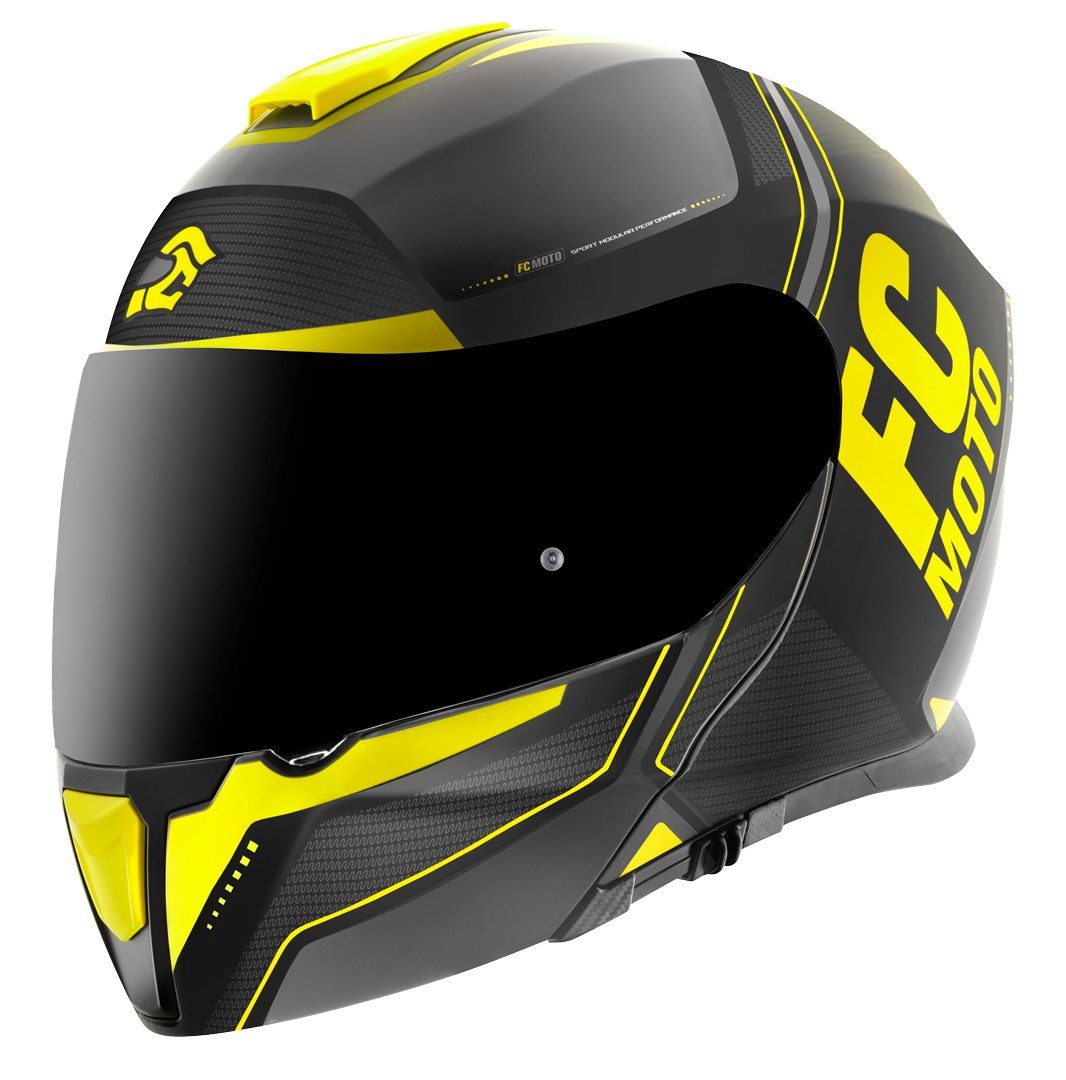 FC-Moto Motorradhelm Novo Circuit Klapphelm, reflektierende, Sonnenvisier, Pinlock, Schnellwechselvisier, Klapphe