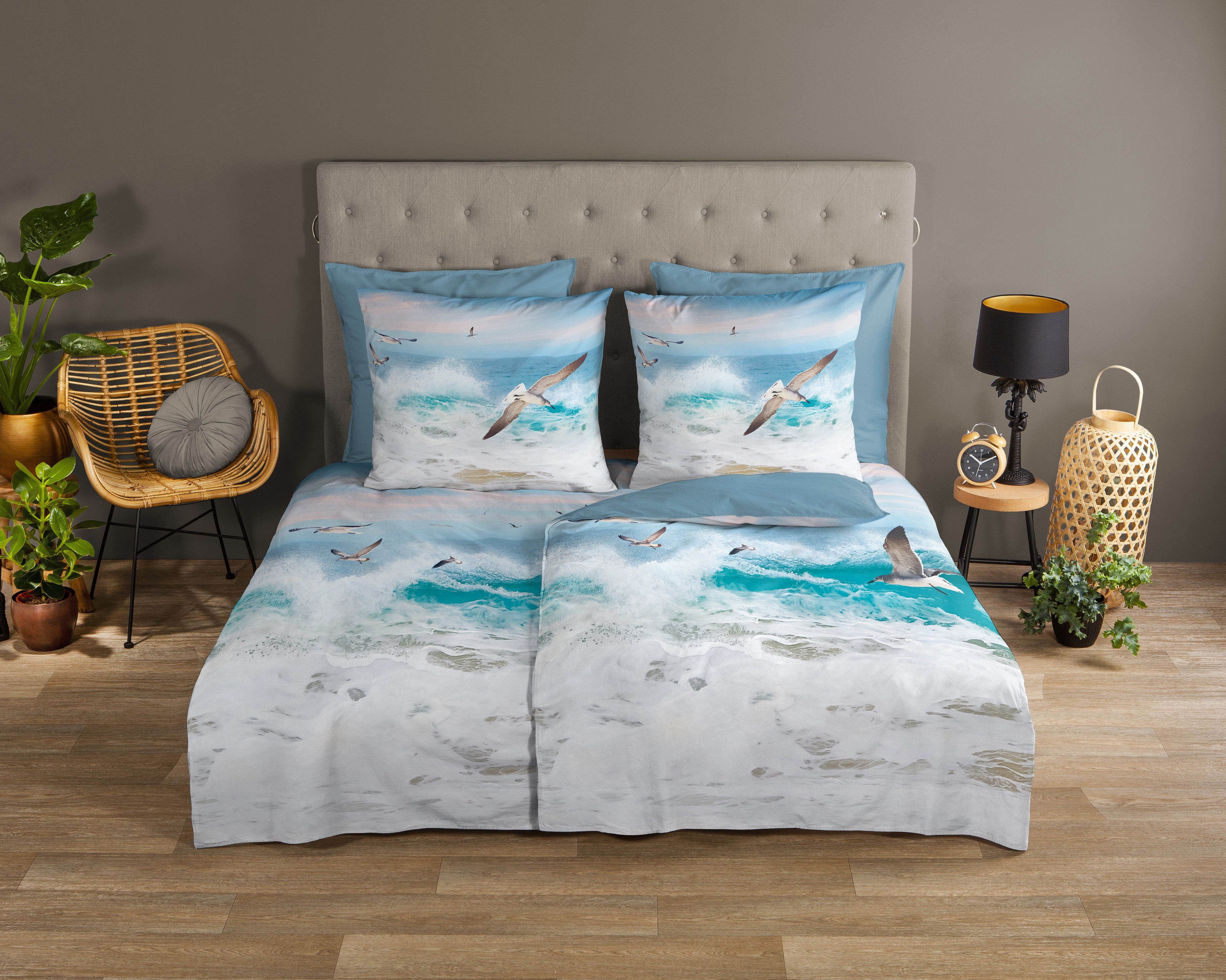good morning Wendebettwäsche Celle, Renforcé, 2 teilig, Baumwolle, Renforcé, Reißverschluss, Wendeoptik, Strand, Meer, Blau