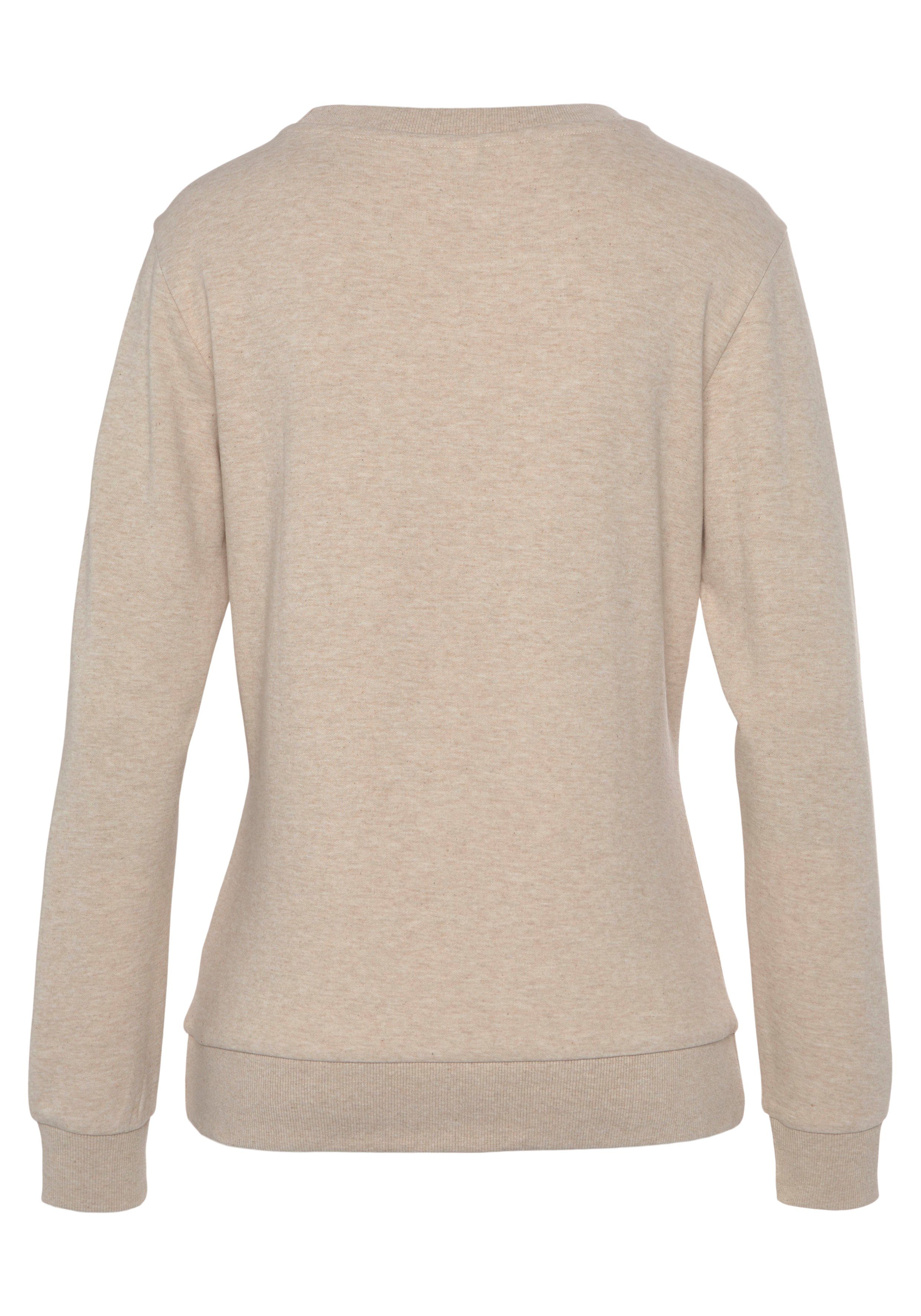 -Loungeshirt Loungeanzug beige Sweatshirt Loungewear Logostickerei, Loungewear, Bench. mit meliert glänzender