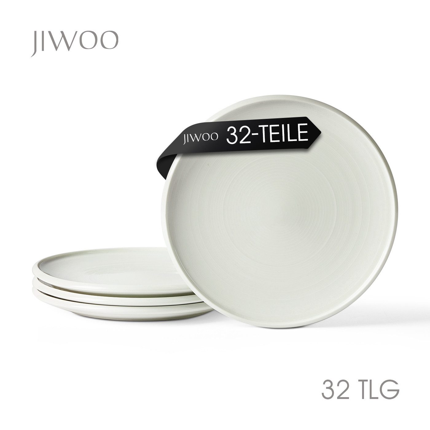 JIWOO Speiseteller 4er Ø21,8cm, Frühstücksteller Pastateller Teller Brotteller Plate, (32 St), Hochwertiges Tellerset Weiß Mikrowellenofen Spülmaschine Ø 21,8cm