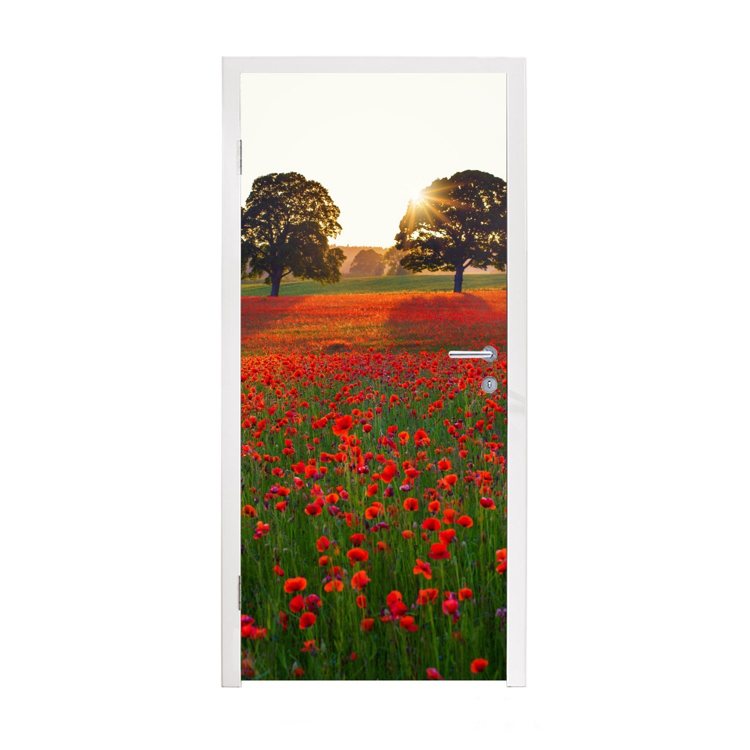 MuchoWow Türtapete Mohnblumen - Blumenfeld - Sonne, Matt, bedruckt, (1 St), Fototapete für Tür, Türaufkleber, 75x205 cm