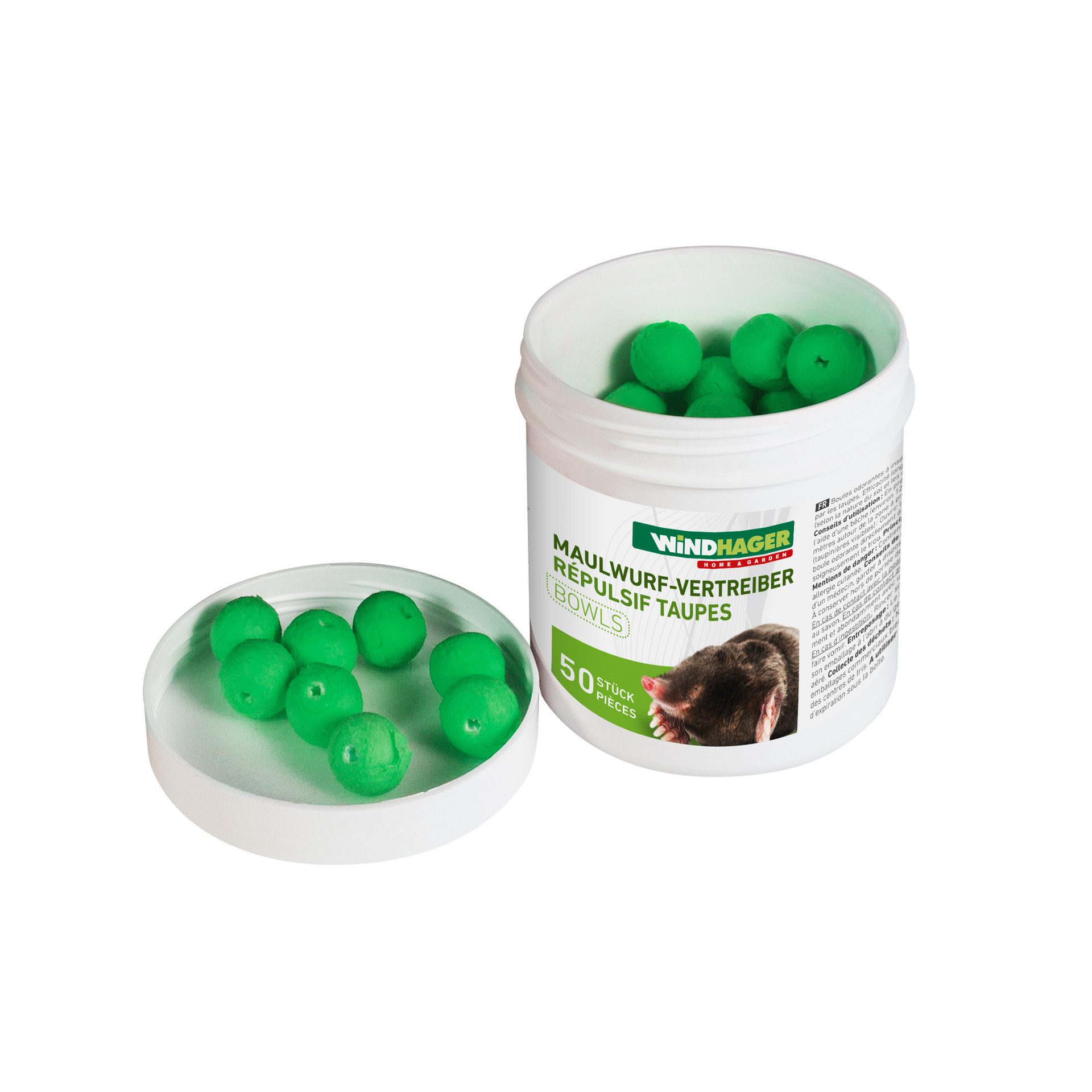 Windhager Vergrämungsmittel Maulwurfvertreiber BOWLS, Packung, 50-St., Vertreibung von Maulwürfen, wirksam durch Geruch, 50 Stück