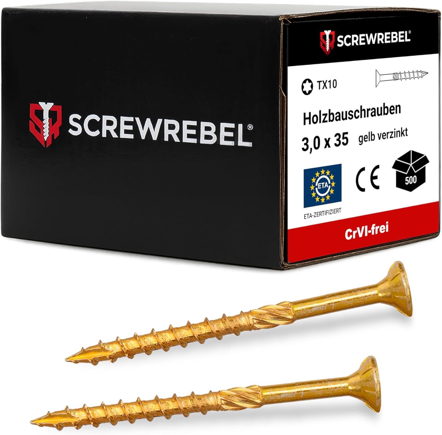 SCREWREBEL Holzbauschraube Holzbauschraube Senkkopf, Teilgweinde, gelb verzinkt, ETA, Torx, (100 St)