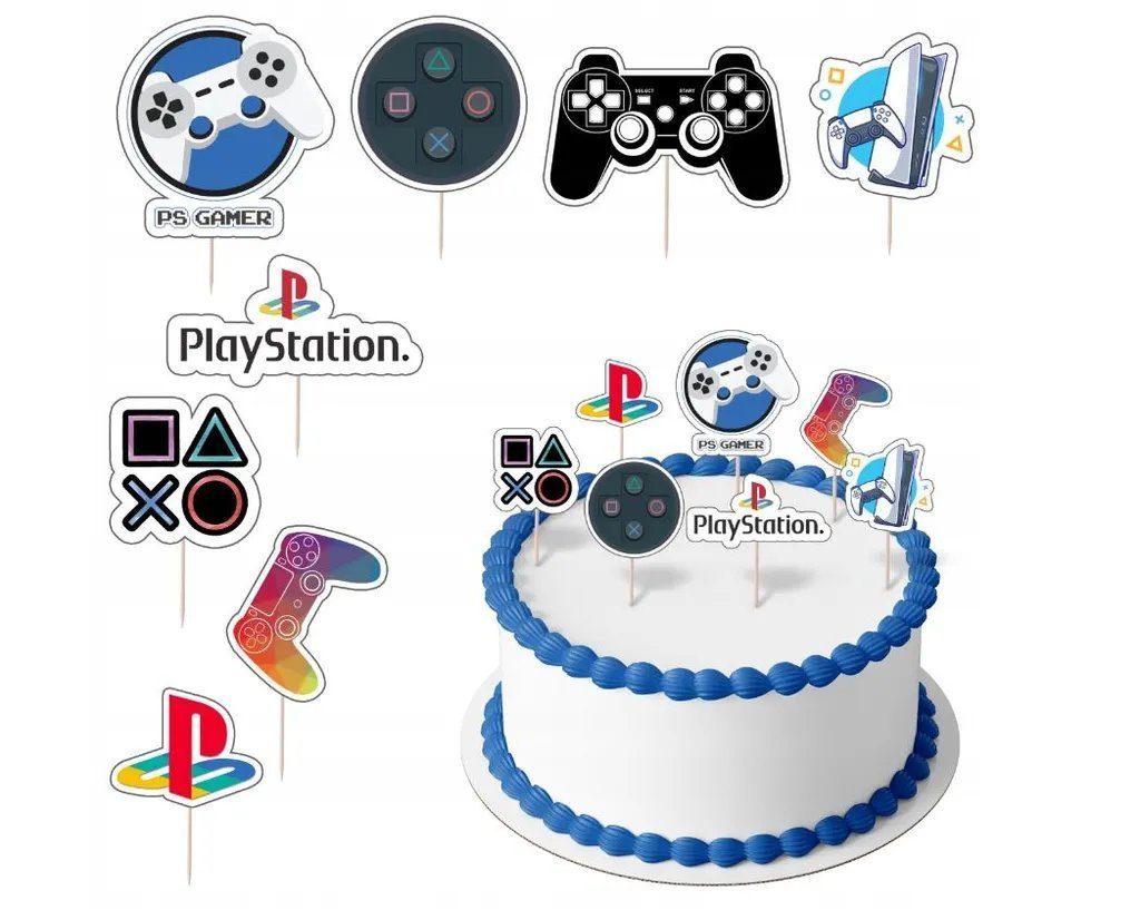 Festivalartikel Tortenstecker Topper Playstation PS Papier Figuren 8 Stueck Topper