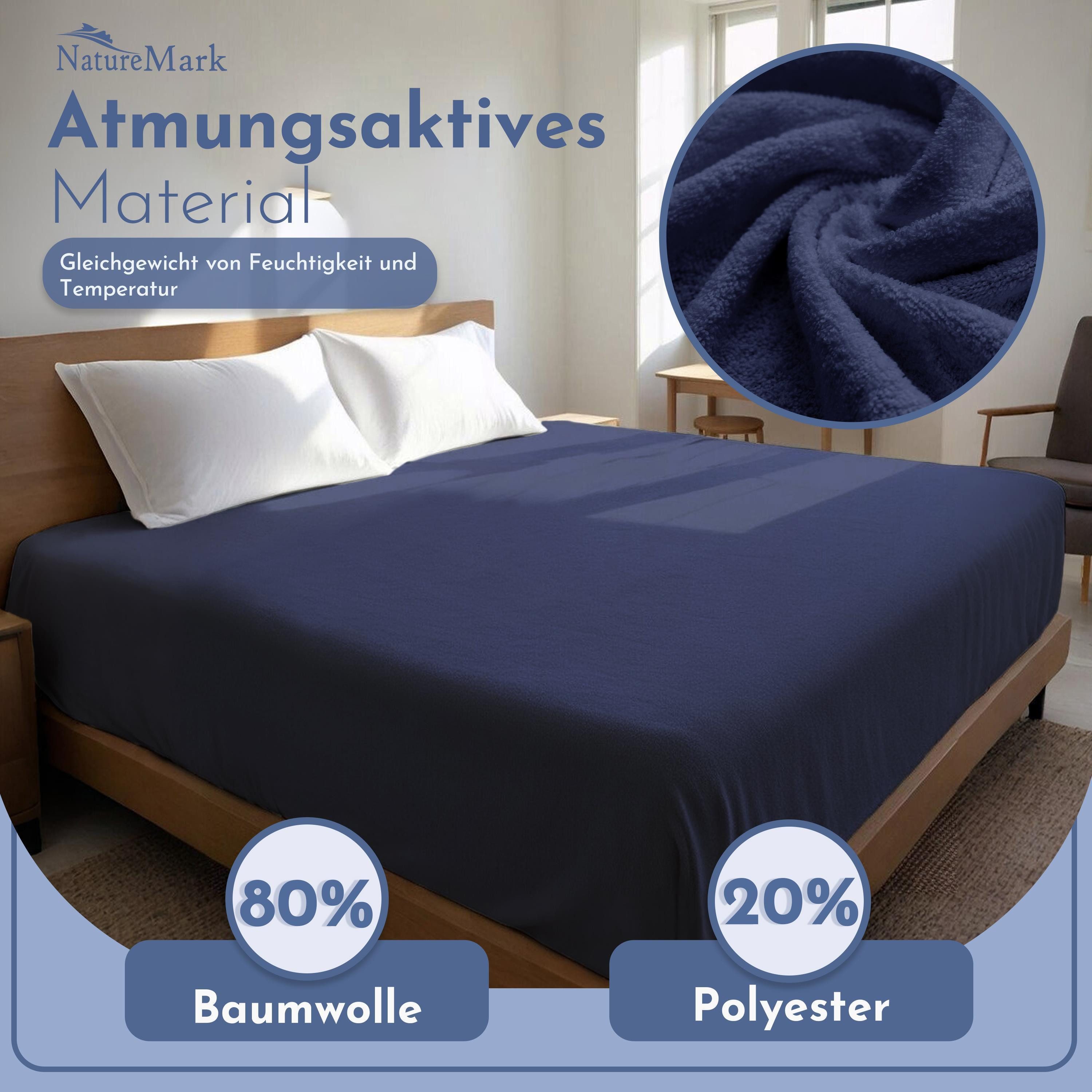 NatureMark Spannbettlaken Frottee Spannbetttuch, 80% Baumwolle / 20% Polyester, Gummizug: rundum, (1 Stück), Spannbetttuch in vielen Größen und Farben – Bild 4 von 5