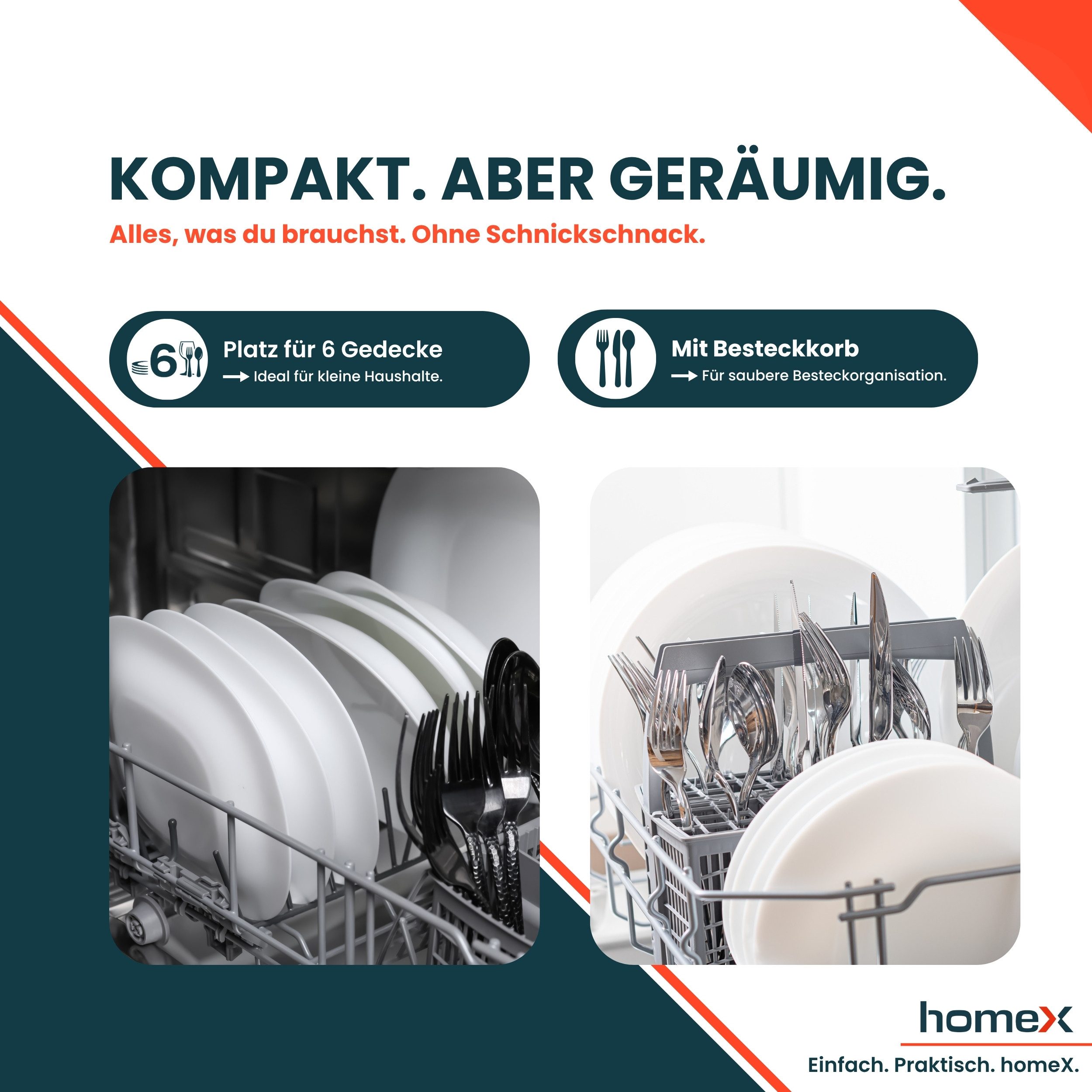homeX Tischgeschirrspüler GST6AD-W, 7 l, 6 Maßgedecke, Mini Spülmaschine, Geschirrspüler klein, 6 Programme, 6 Gedecke, 47 dB – Bild 5 von 5