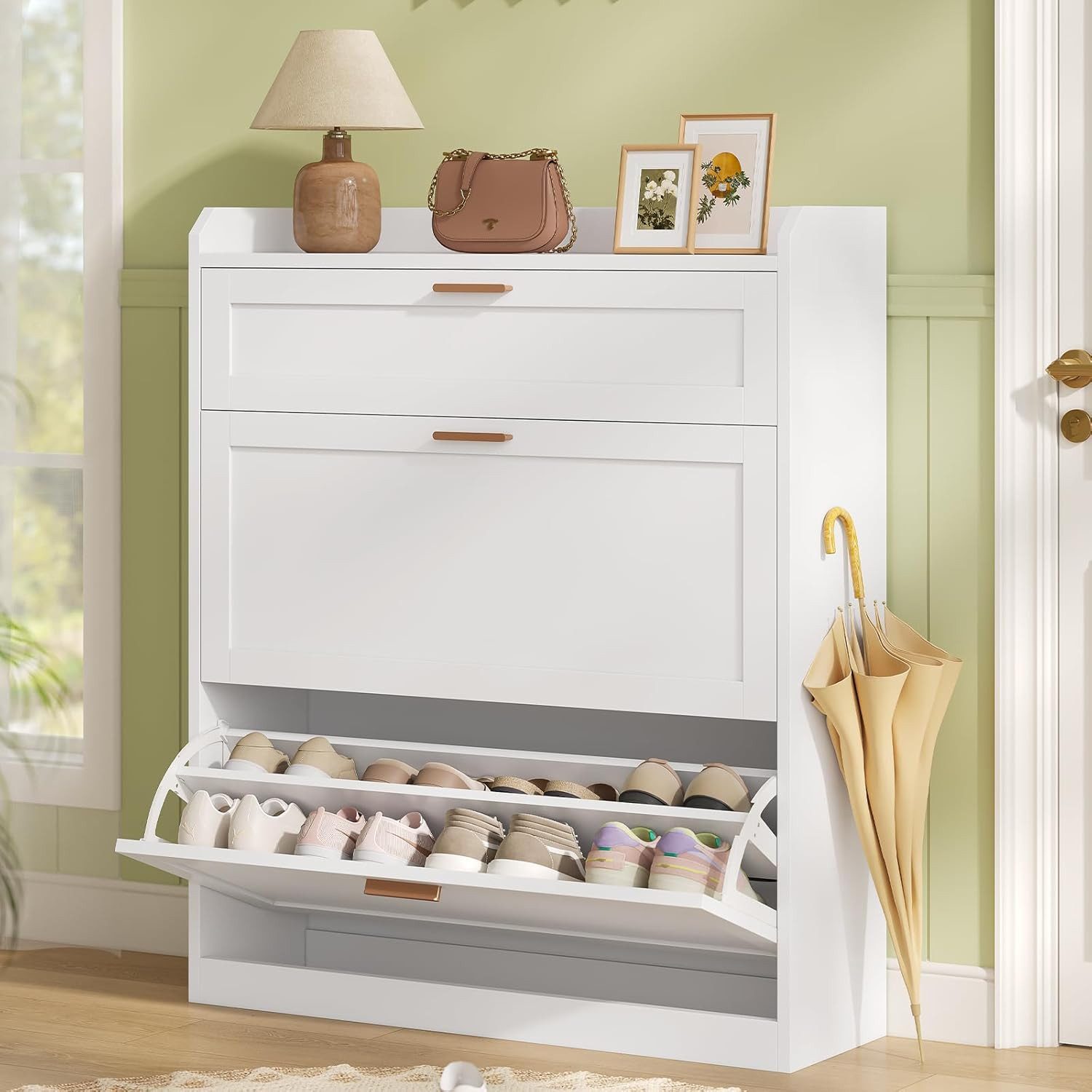 MSMASK Schuhschrank mit 2 Klappen, 24 x 80 x 104 cm Weiß günstig online kaufen