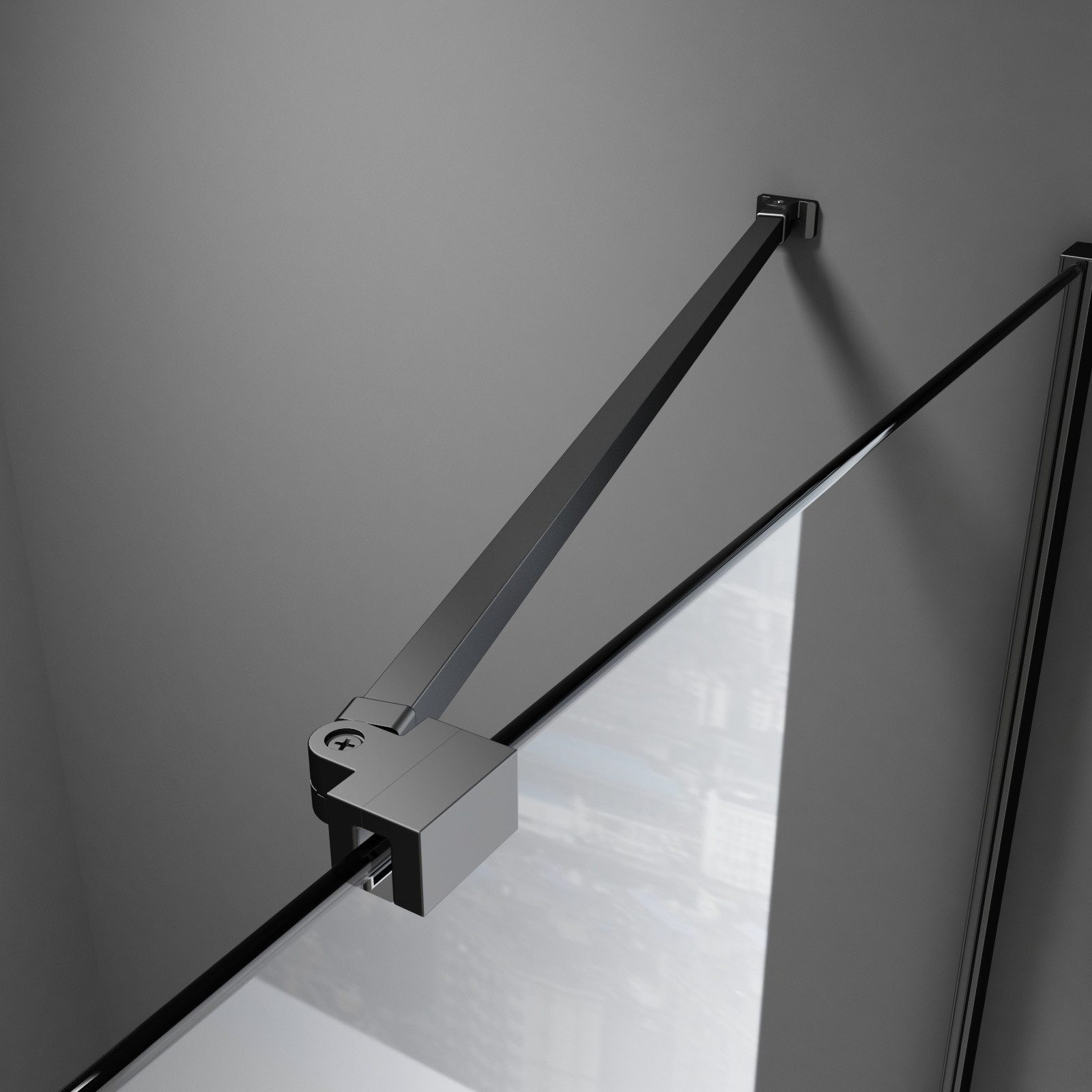 Boromal Duschwand-Stabilisationsstange Stabilisator Schwarz für 4-8mm Walk In Duschwand Duschkabinen, (Haltestange 50cm, für Seitenwand), 180°drehbar flexibel