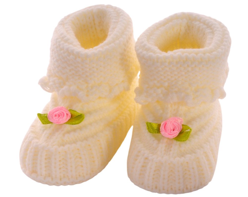 La Bortini Füßlinge Baby Strickschuhe Stricksocken Socken Erstlingssocken in Creme für Neugeborene, perfekt für Taufe, 50 56 62 68