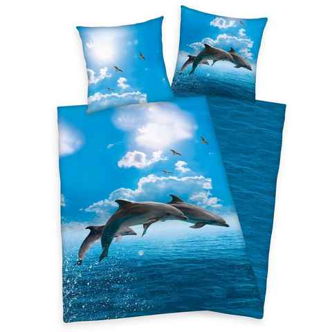 Kinderbettwäsche Delphin Bettwäsche Set Delfin 2tlg. 135x200 cm 100% Baumwolle, Herding