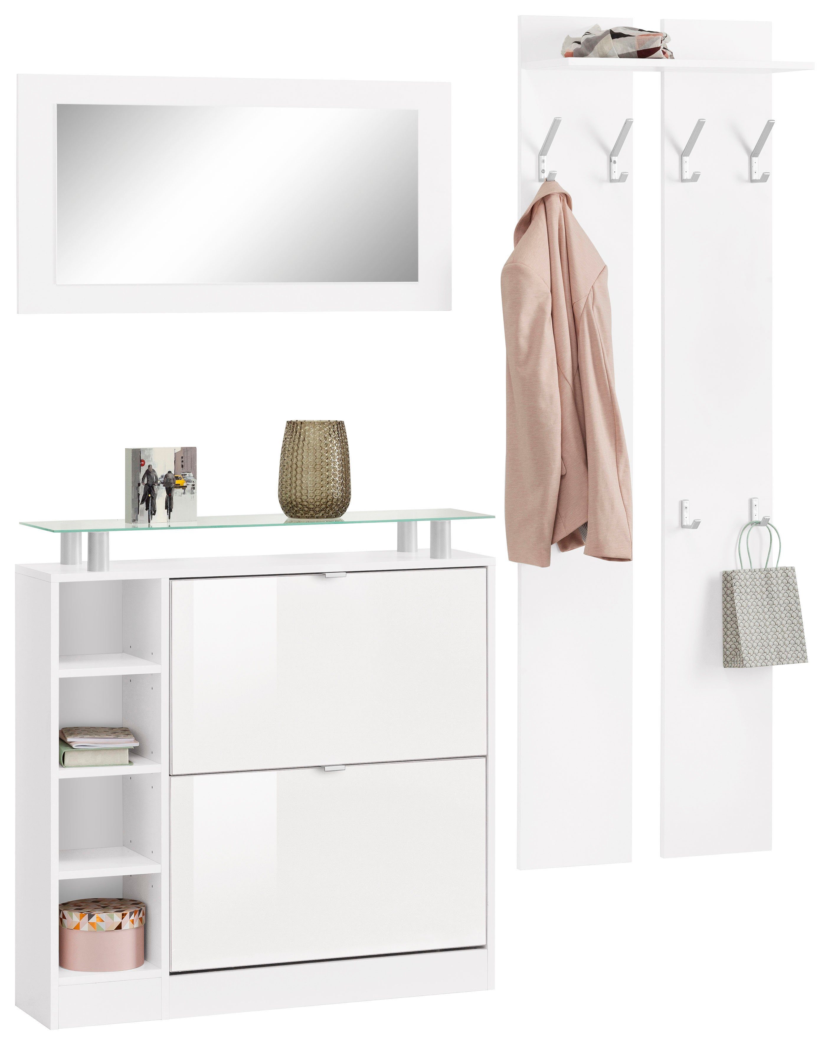 borchardt Möbel Garderoben-Set Dolly, Hochglanz Glasablage (Set, mit 3-St), weiß matt/weiß