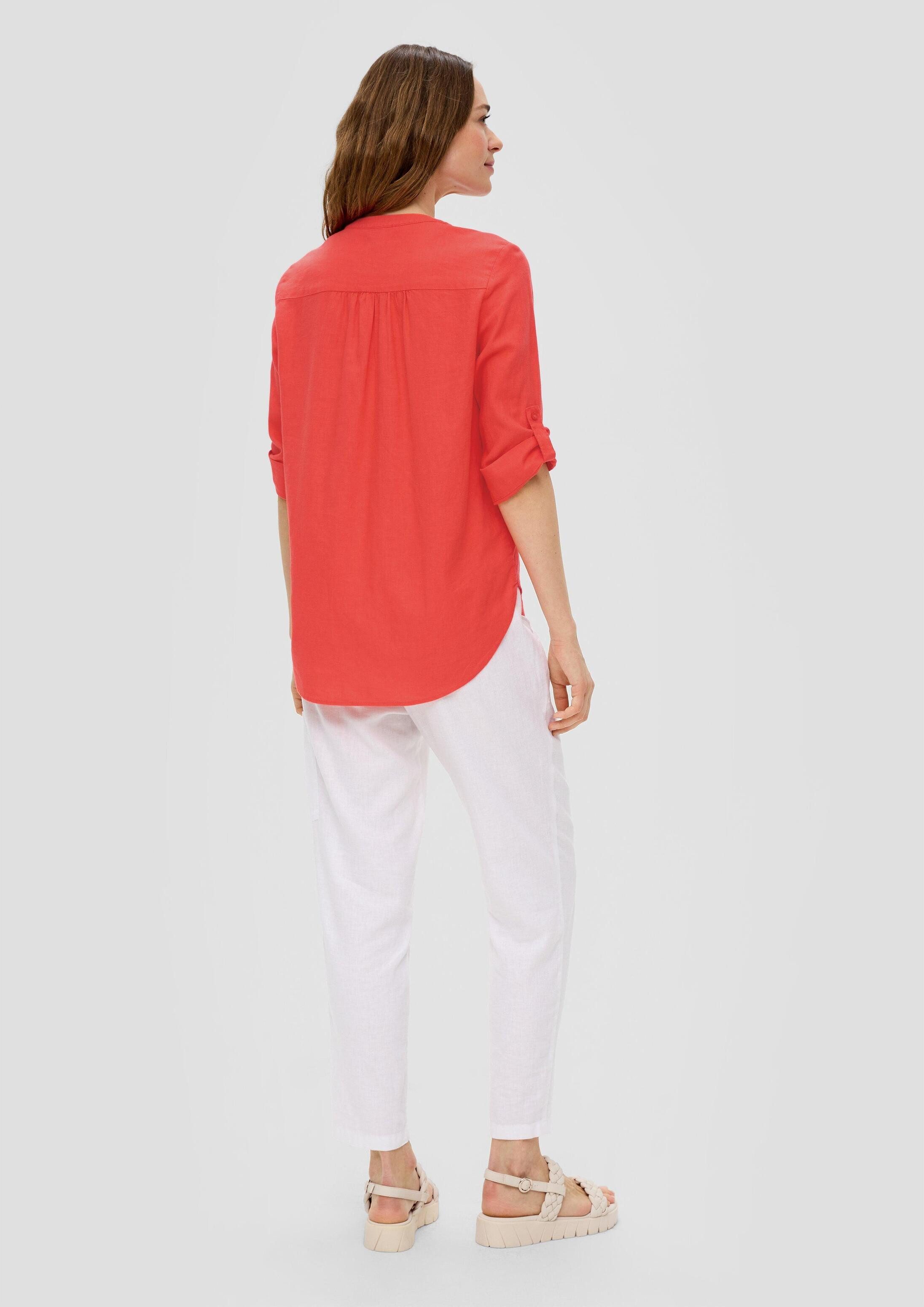 s.Oliver Kurzarmbluse Bluse Leinenbluse mit 3/4-Arm und Tunika-Ausschnitt