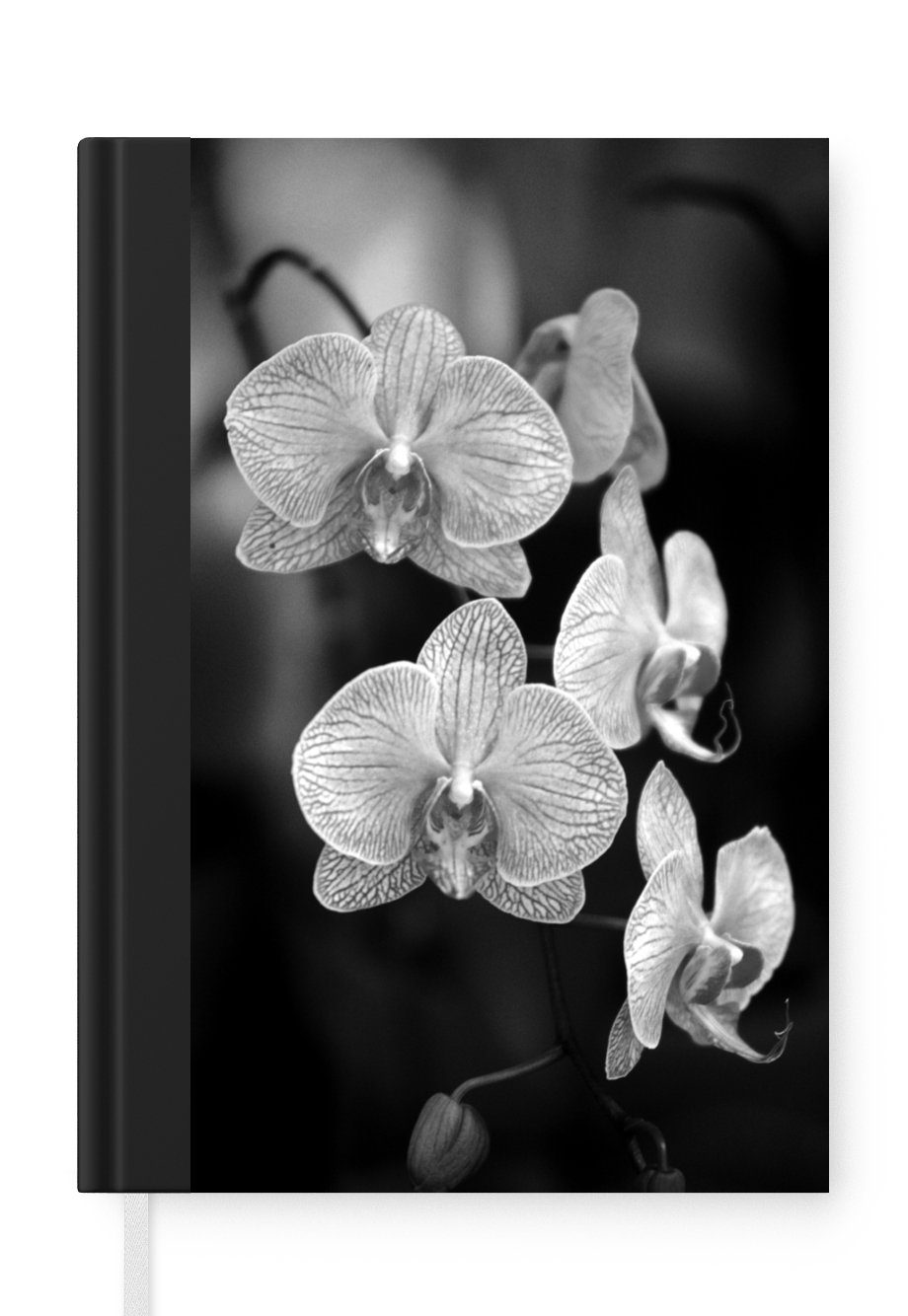 MuchoWow Notizbuch Orchidee - schwarz und weiß, Journal, Merkzettel, Tagebuch, Notizheft, A5, 98 Seiten, Haushaltsbuch
