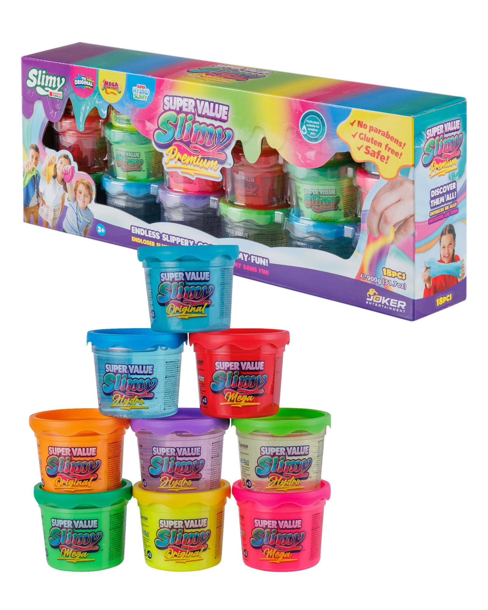 Slimy® Play-Doh Super Value (Original Slimy Slime Set, 1-tlg., mit 3 verschiedenen Spielmassen in 9 Farben), 18 Pack (900g)