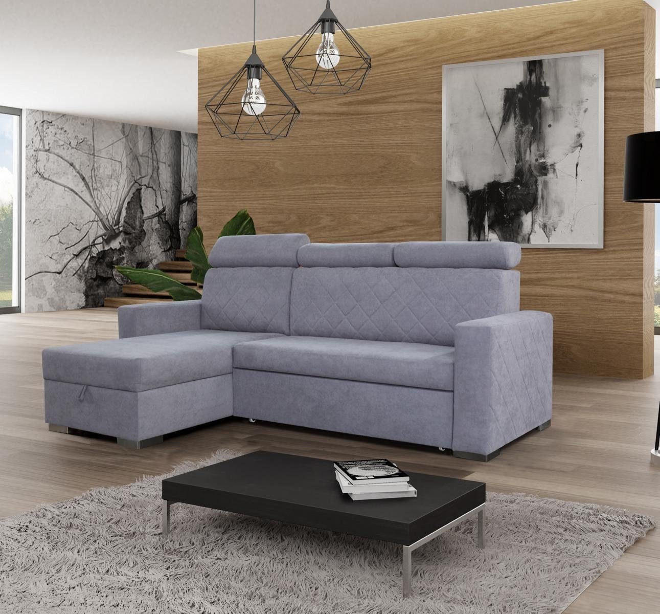Textil Lounge Ecksofa Wohnlandschaft JVmoebel Couch Grau Eck Ecksofa, L-form Design Modern