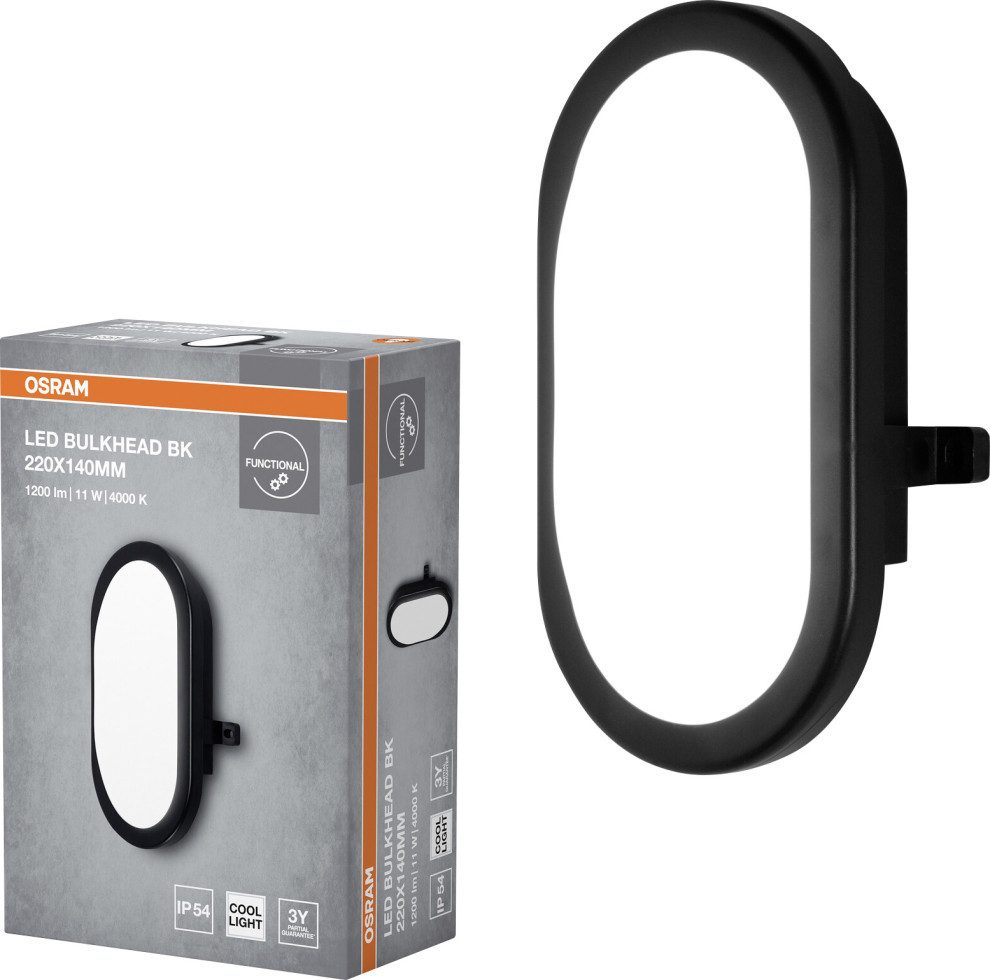 Osram Wandleuchte Osram LED Wandleuchte Bulkhead 11W 4000K schwarz, Inkl. Leuchtmittel, Nicht dimmbar ohne Bewegungsmelder