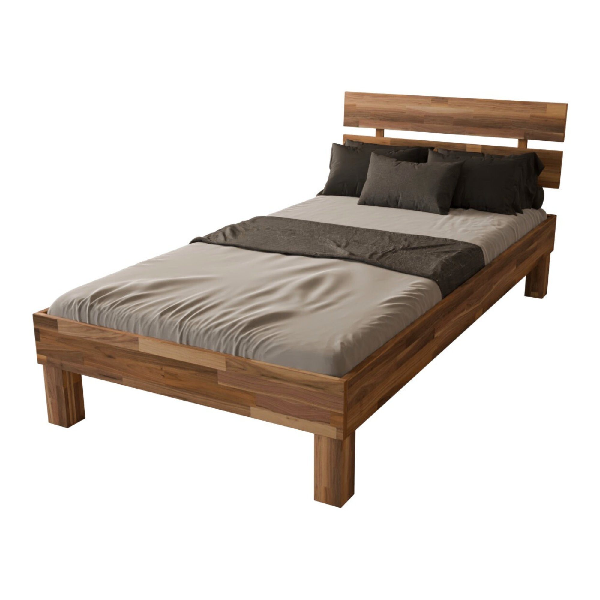 MeinMassivholz Massivholzbett PALMA Nussbaum (Verfügbar als Einzelbett & Doppelbett), Bettgestell mit Kopfteil, Natur geölt, Made in Germany