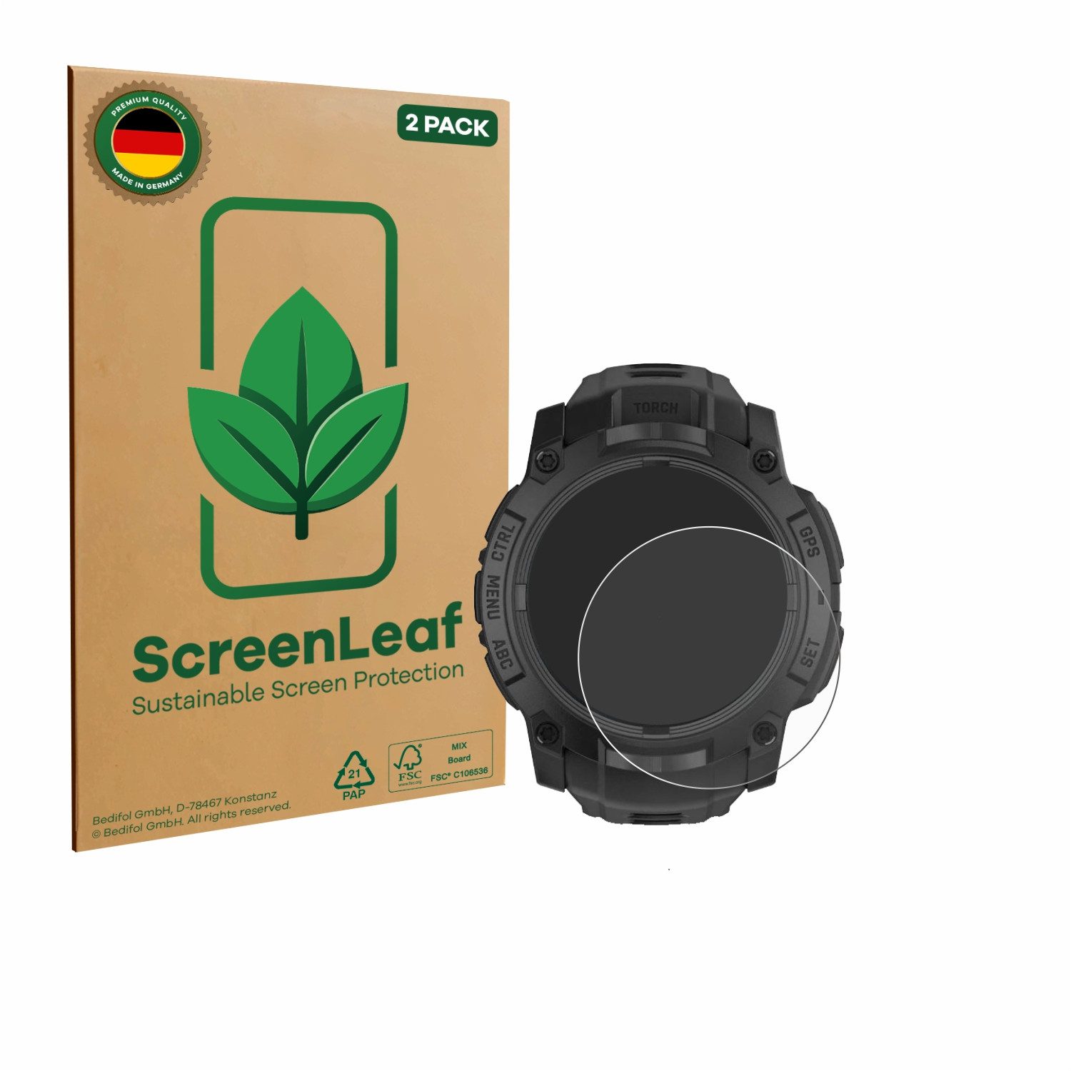 ScreenLeaf Displayschutzfolie Schutzfolie für Garmin Instinct 3 Tactical AMOLED Edition (50 mm), 2 Stück, Displayschutz Schutz Folie Klar Transparent
