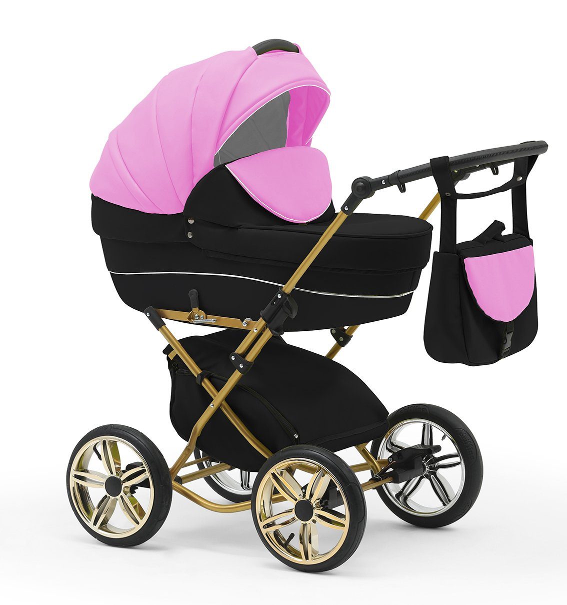 babies-on-wheels Kombi-Kinderwagen Sorento 4 Iso Autositz in 1 Base Teile - - in inkl. 10 14 Pink-Schwarz und Designs