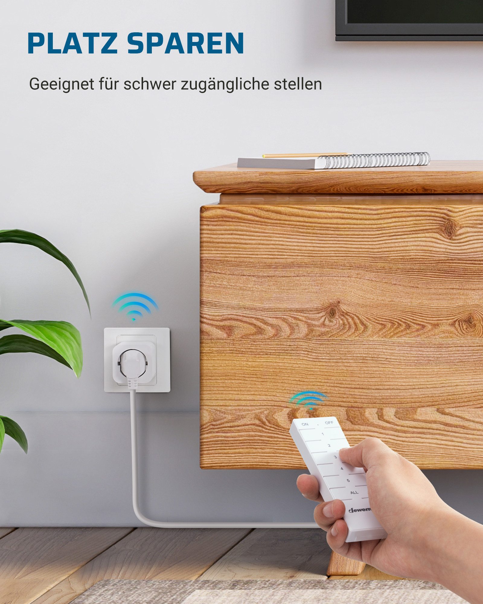DEWENWILS Funksteckdose mit Fernbedienung, max. 3680 W, 4-St., Erweiterbarer Lichtschalter für Feiertagsdeko, 30M Reichweite