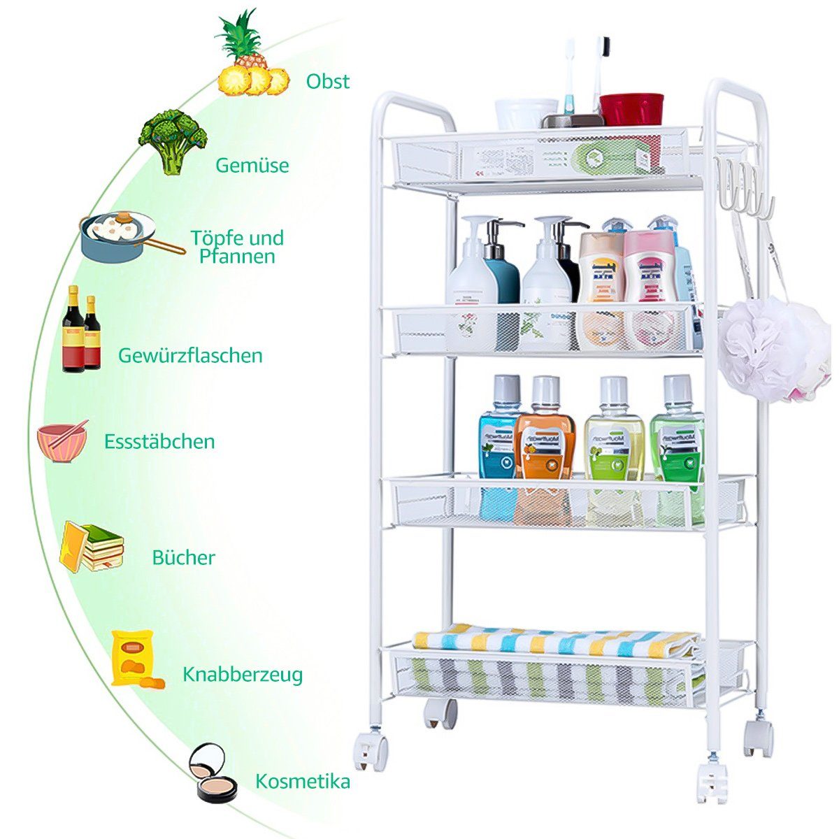 Simloveve Regal Ablageregalwagen mit 4 Ebenen, günstig online kaufen