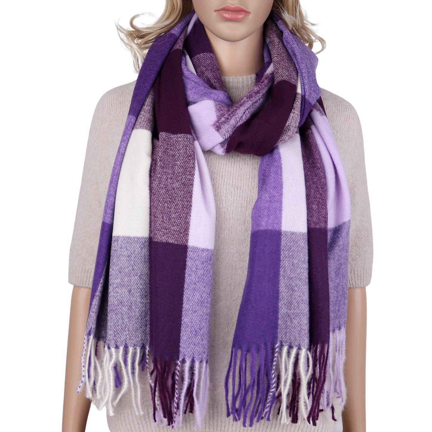 MIRROSI Modeschal weicher und warmer karierter Schal mit Fransen, 70x180cm, günstig online kaufen