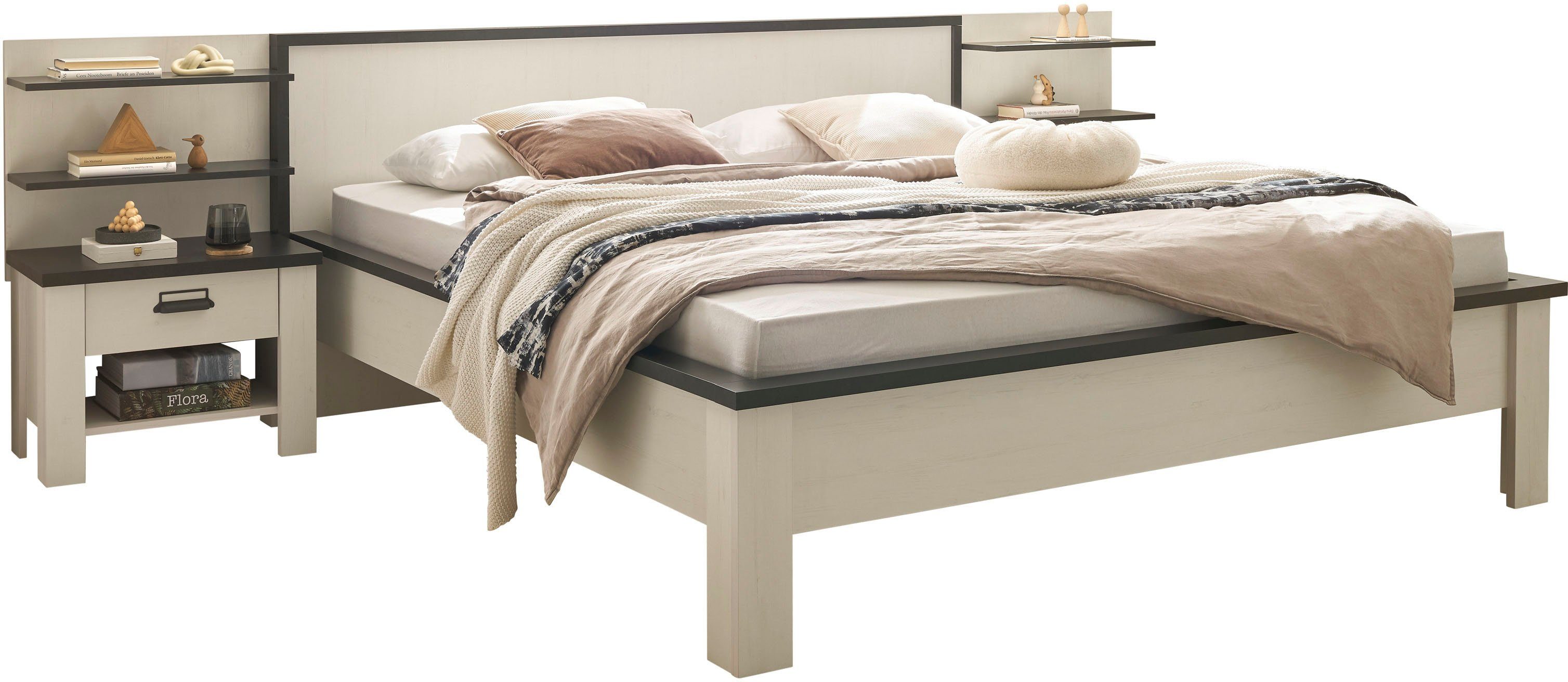 Home affaire Bettanlage SHERWOOD, (5-tlg), Liegefläche 180/200cm, 2 Nachttische und 2 Wandpaneele