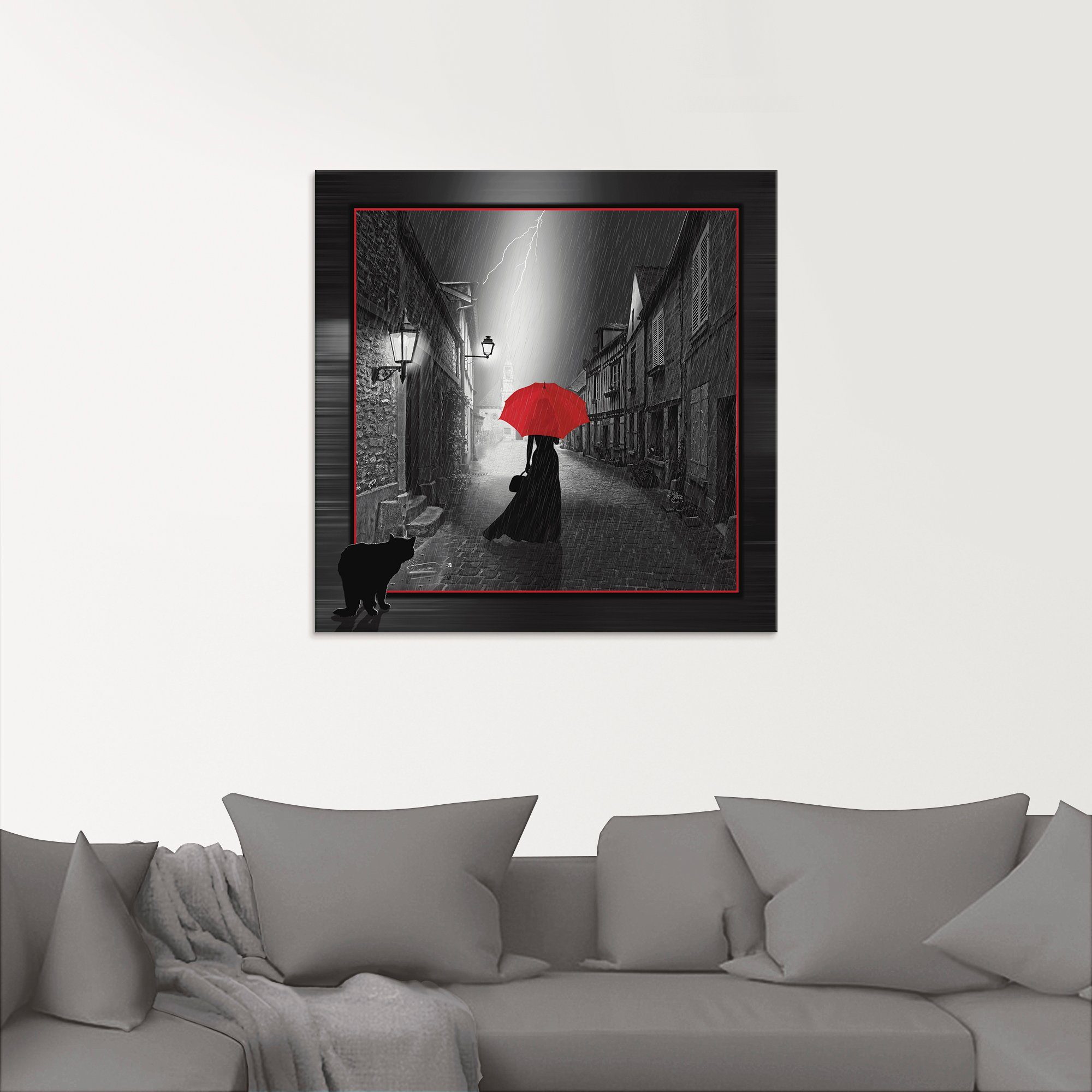 Artland Glasbild St), 2, roten (1 verschiedenen Die Größen Frau Frau mit Schirm dem in