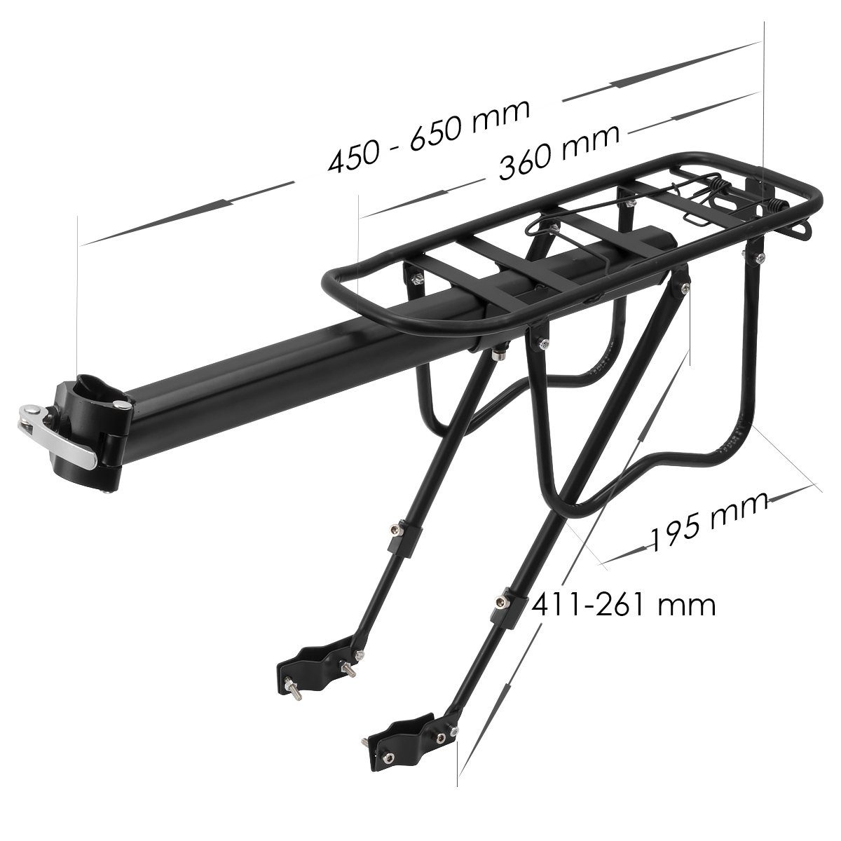MidGard Fahrrad-Gepäckträger für Sattelstütze mit Rücklichthalterung- verstellbar für 24 - 29 Zoll, elastbar bis maximal 20 kg