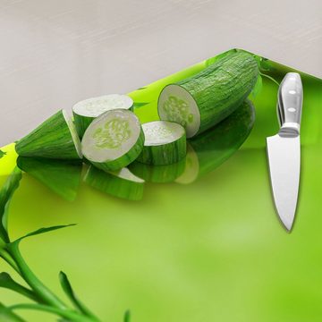 DEQORI Schneidebrett 'Grüne Bambushalme', Glas, Platte Frühstücksbrett Schneideplatte