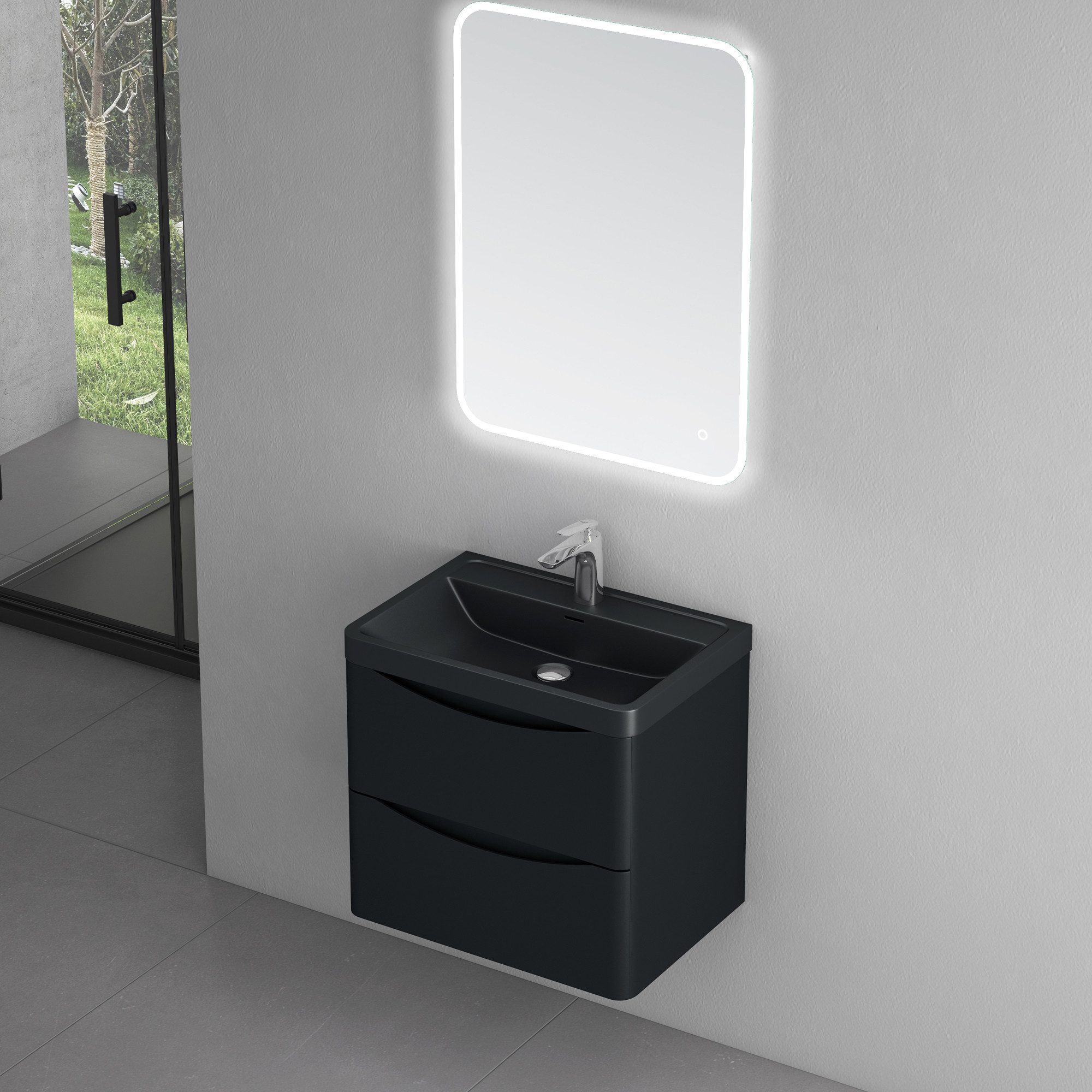 doporro Badezimmer-Set Waschbeckenunterschrank Wandmontage Mineralguss-Wasc günstig online kaufen