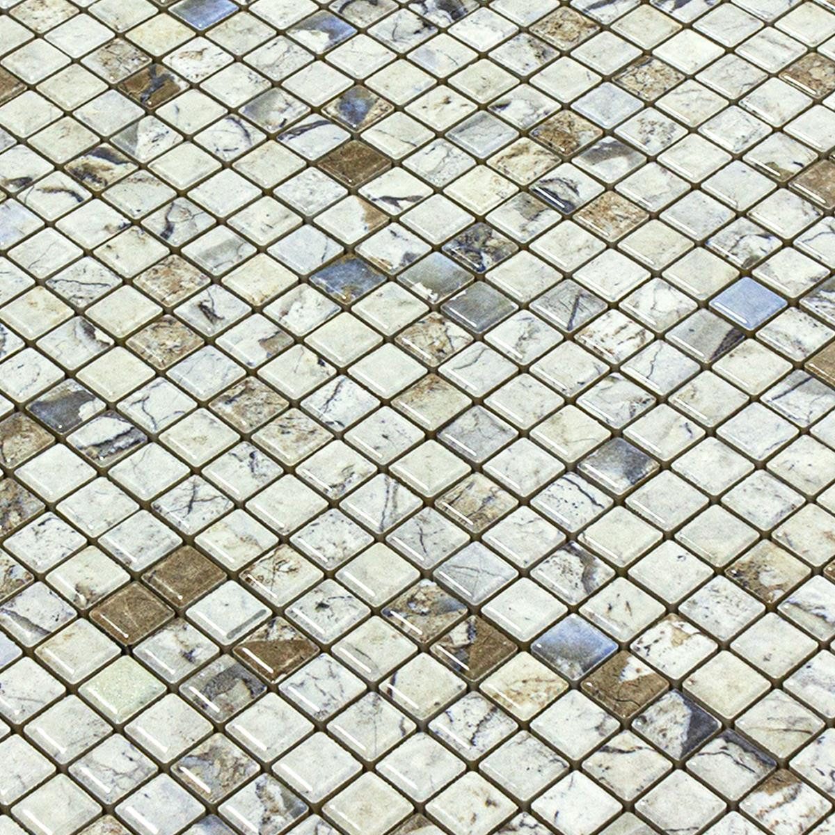Mosafil Mosaikfliesen Keramikmosaik Fliesen Elysium Marmoroptik 12, Keramik 31.500x31.500, beige, Verlegefertig auf ein Netz geklebt - Frostsicher - Wasserfest -