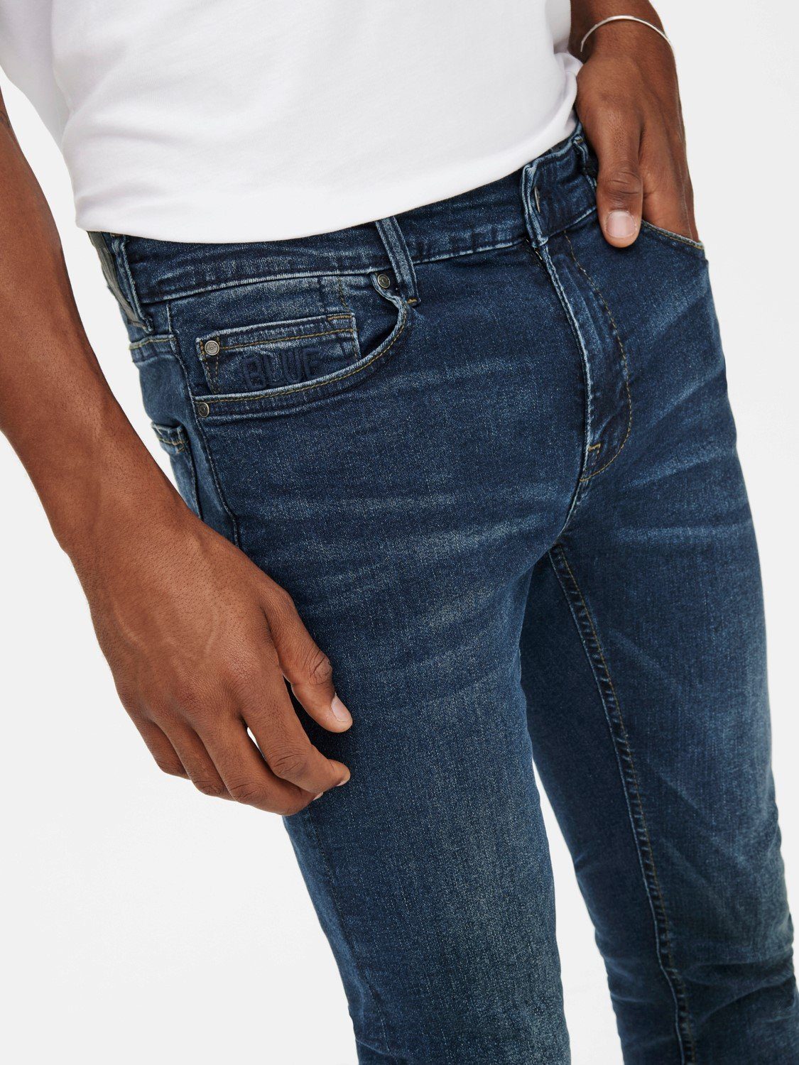 3977 Washed Basic Stoned Jeans Pants Hose Fit SONS Slim-fit-Jeans Blau ONLY & ONSWARP (1-tlg) Skinny Denim in