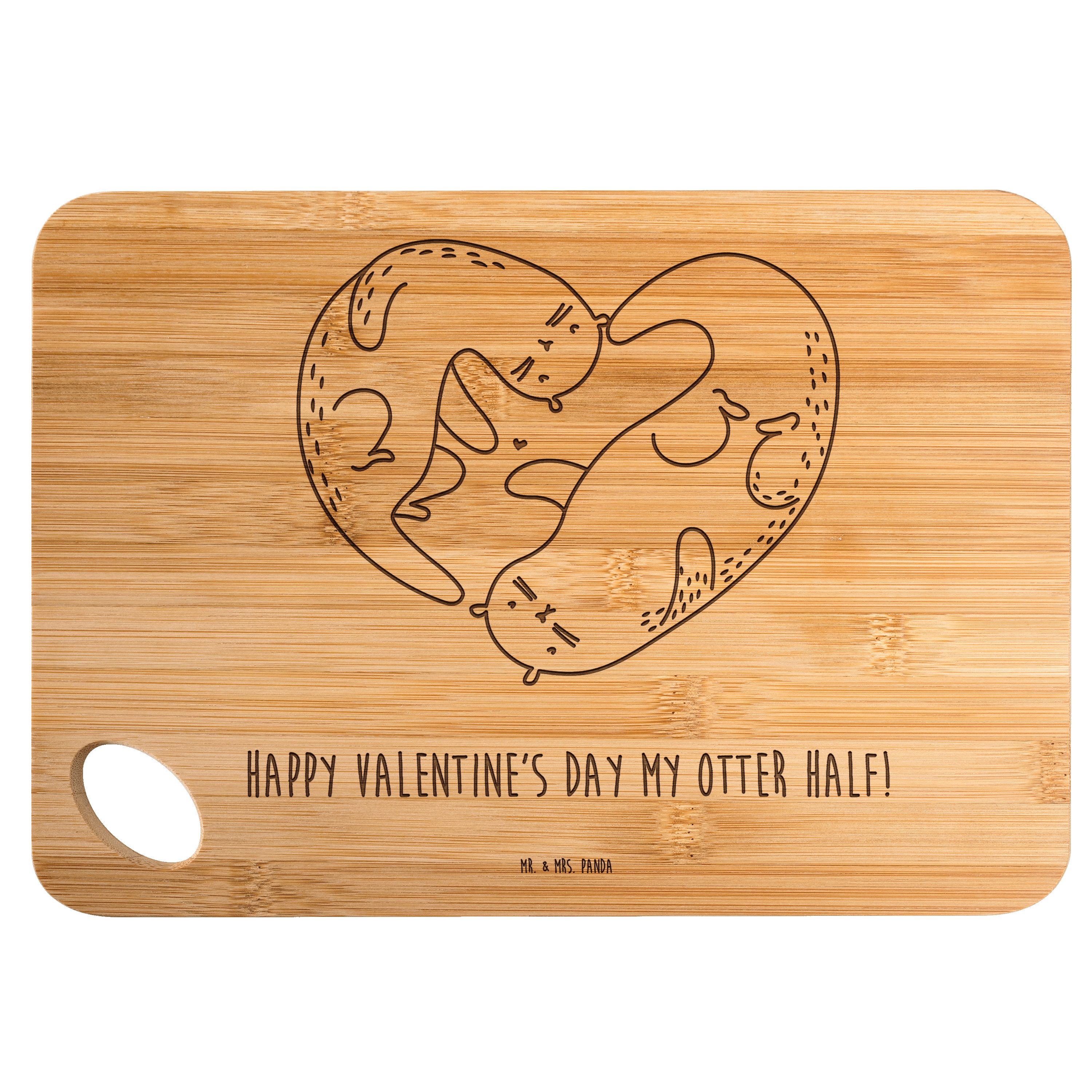 Mr. & Mrs. Panda Servierbrett Otter Valentine - Transparent - Geschenk, Jahrestag, Liebesbeweis, Eh, Bambus, (1-St) | Servierbretter