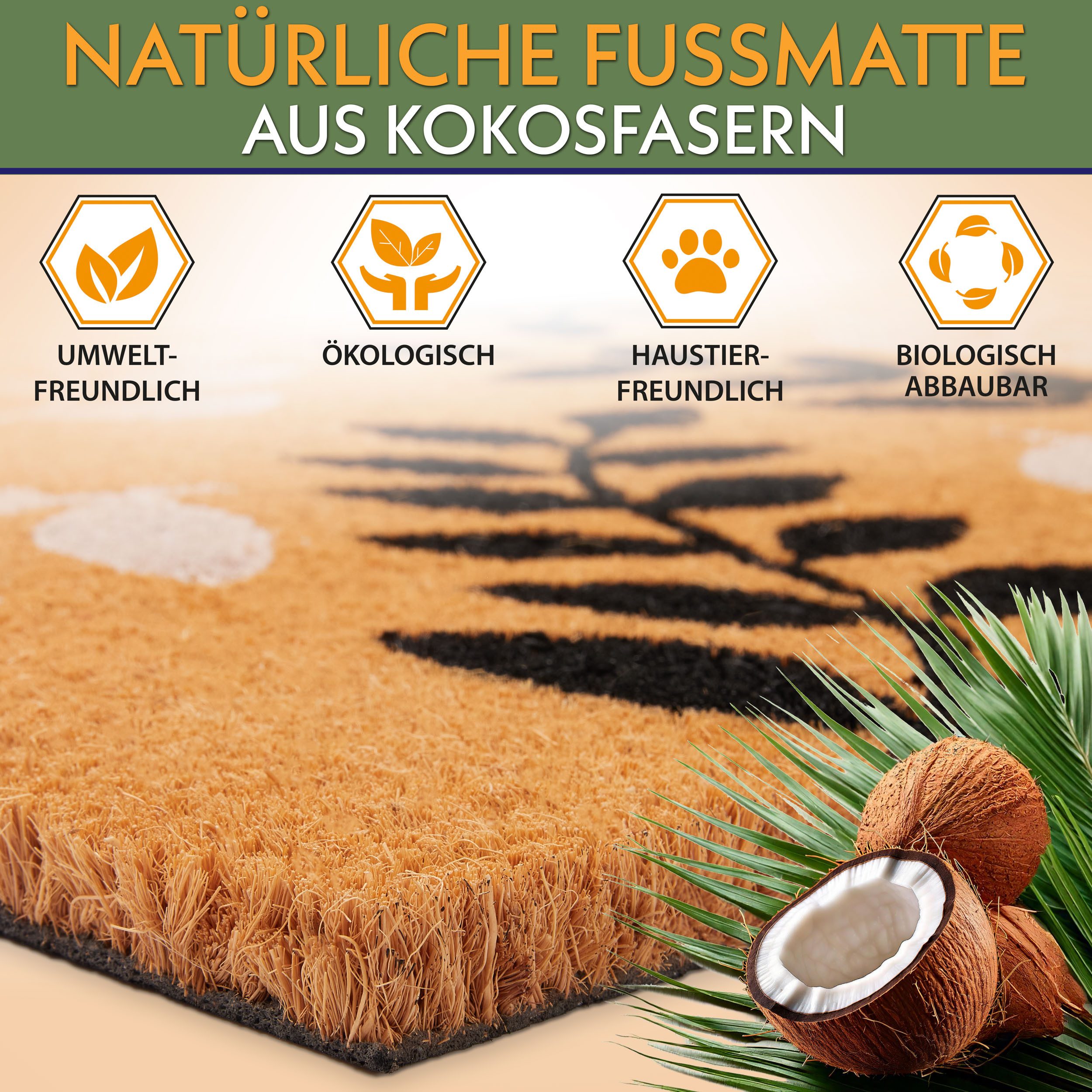 BRUBAKER Fußmatte Blumen und Pflanzen - 45 x 75 cm Schmutzfangmatte - Kokos Fußabtreter, Rechteckig, Höhe: 16 mm, Antirutsch Türmatte für Außen und Innen - Wett – Bild 4 von 5