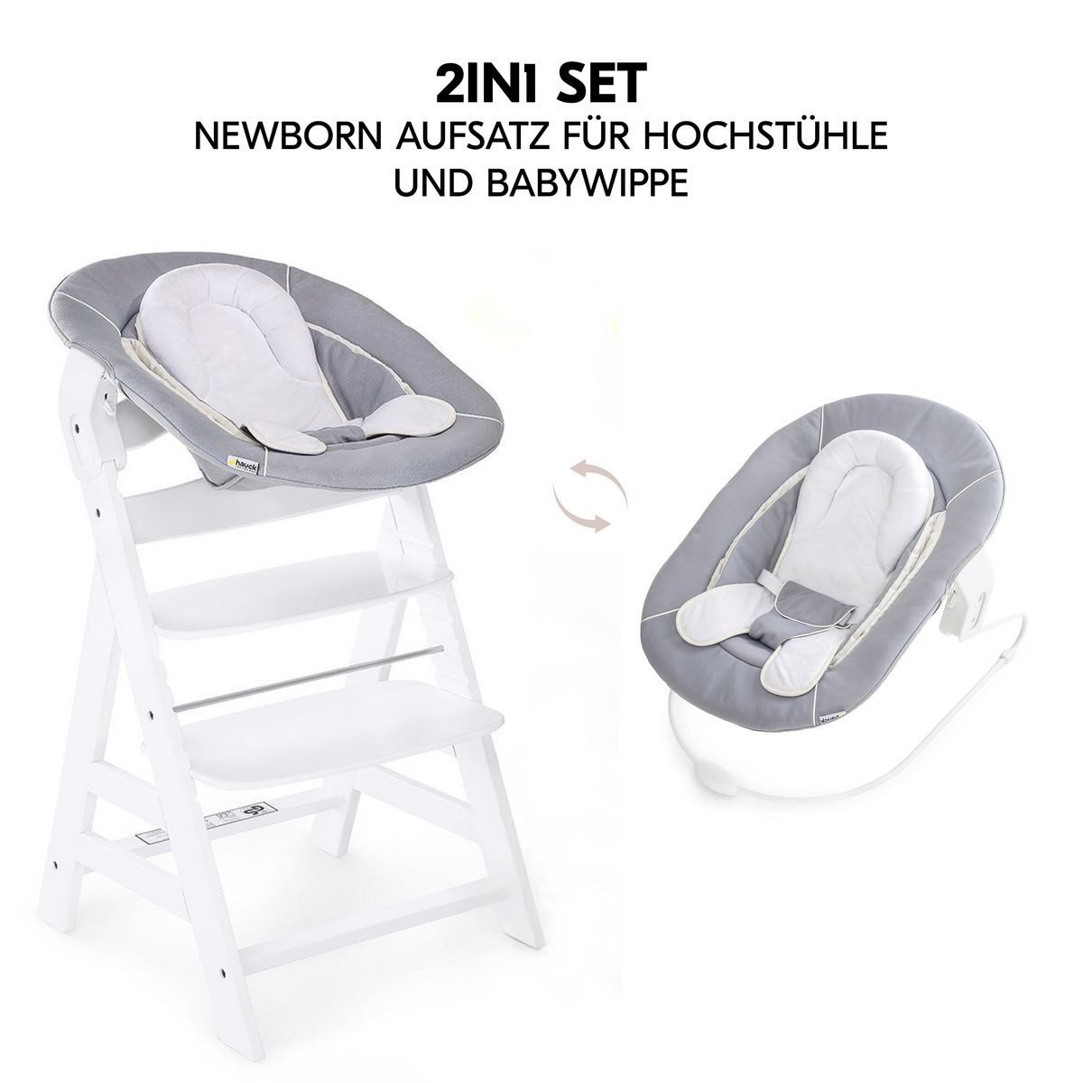 Hauck Hochstuhl Alpha Plus Newborn Set - White, Holz Babystuhl ab Geburt mit Neugeborenenaufsatz, Essbrett & Baby Seat – Bild 4 von 5