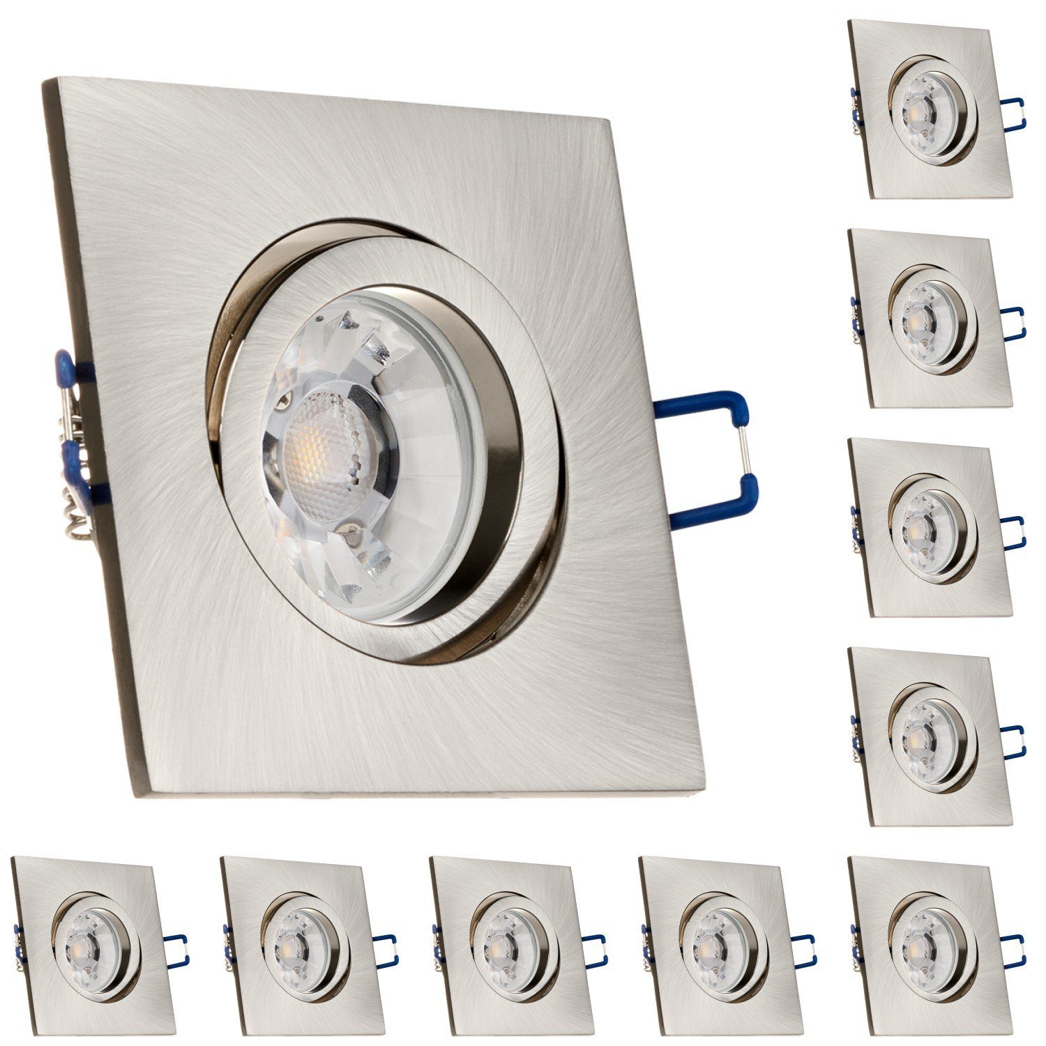 LEDANDO LED Einbaustrahler 10er Einbaustrahler Set für die Spanndecke Silber gebürstet mit LED GU