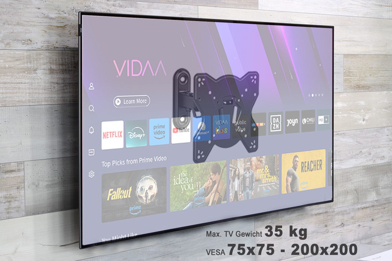 JTC24 TV-Wandhalterung Neig- und schwenkbare TV-Halterung (17"-43) WH02-221, (bis 43 Zoll, TV Wandhalterung 17"-43", fix, VESA: max. 200 x 200)