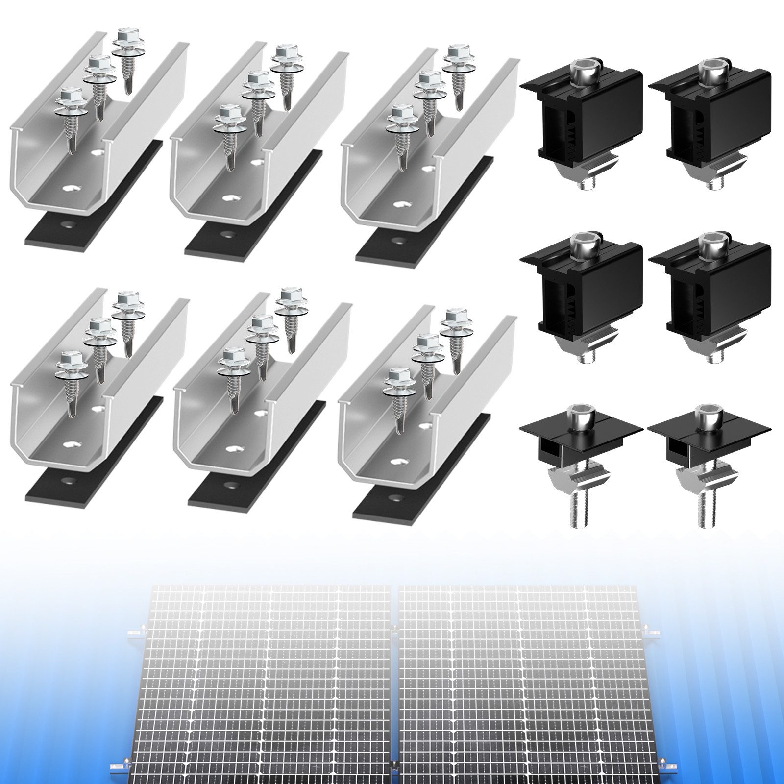 GLIESE Balkonkraftwerk Solarpanel Halterung Befestigungsschiene Trapezblech Flachdach Montage, (Set, Führungsschienen, Gummi-Abstandshalter, Druckklemmen), Korrosionsbeständig, Rostgeschützt von GLIESE