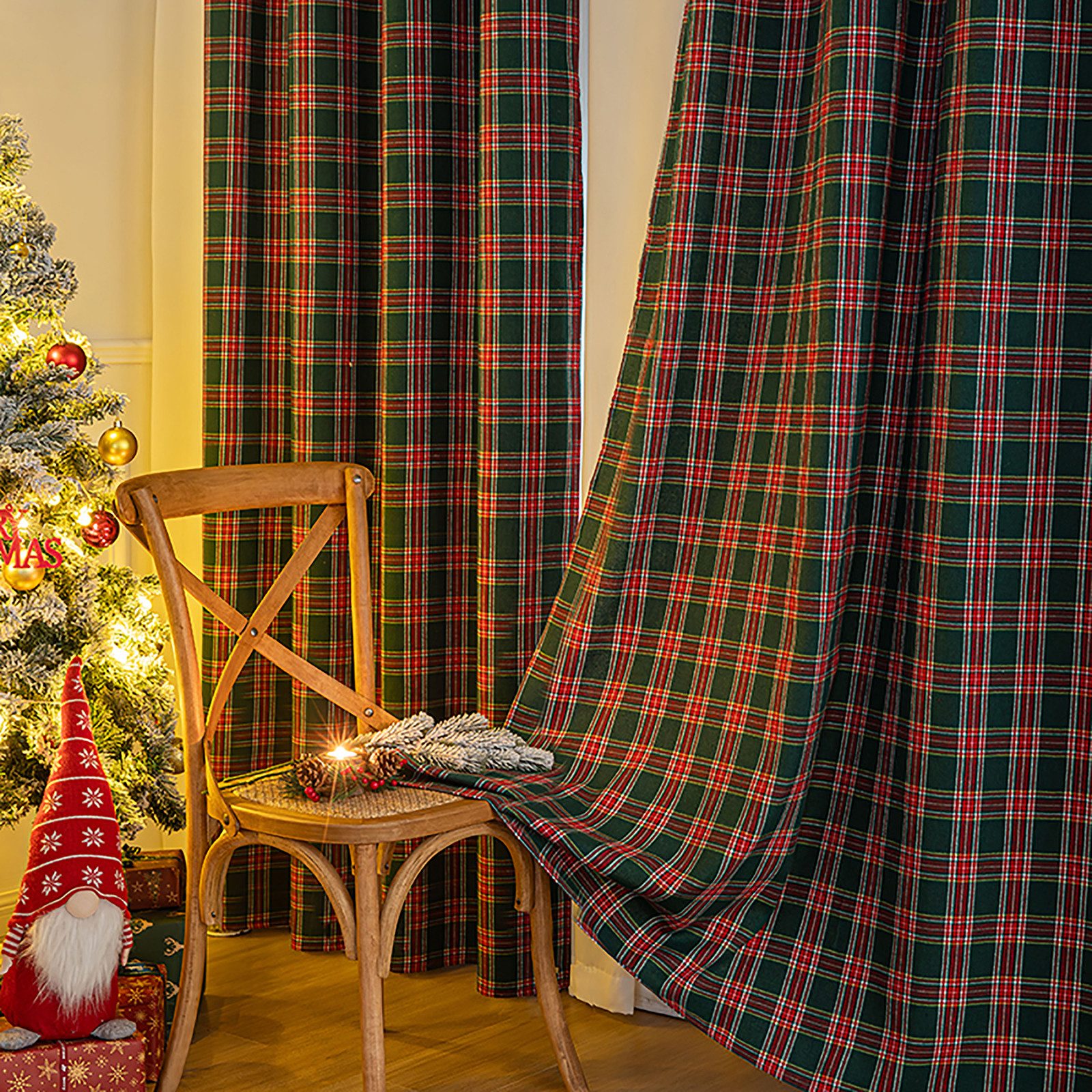 Jibenhome Vorhang Kariert Gardine Weihnachtsvorhänge Ösen günstig online kaufen