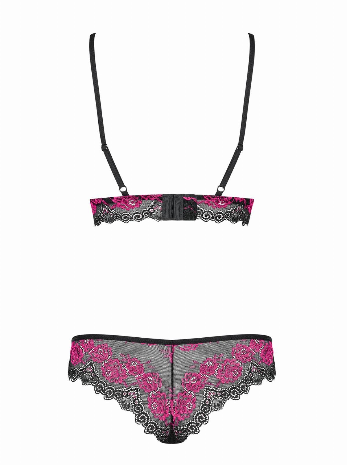 Obsessive Set: Bügelloser BH und - 2-teiliges Dessous-Set Spitze BH Schwarz/Pink Slip Tulia