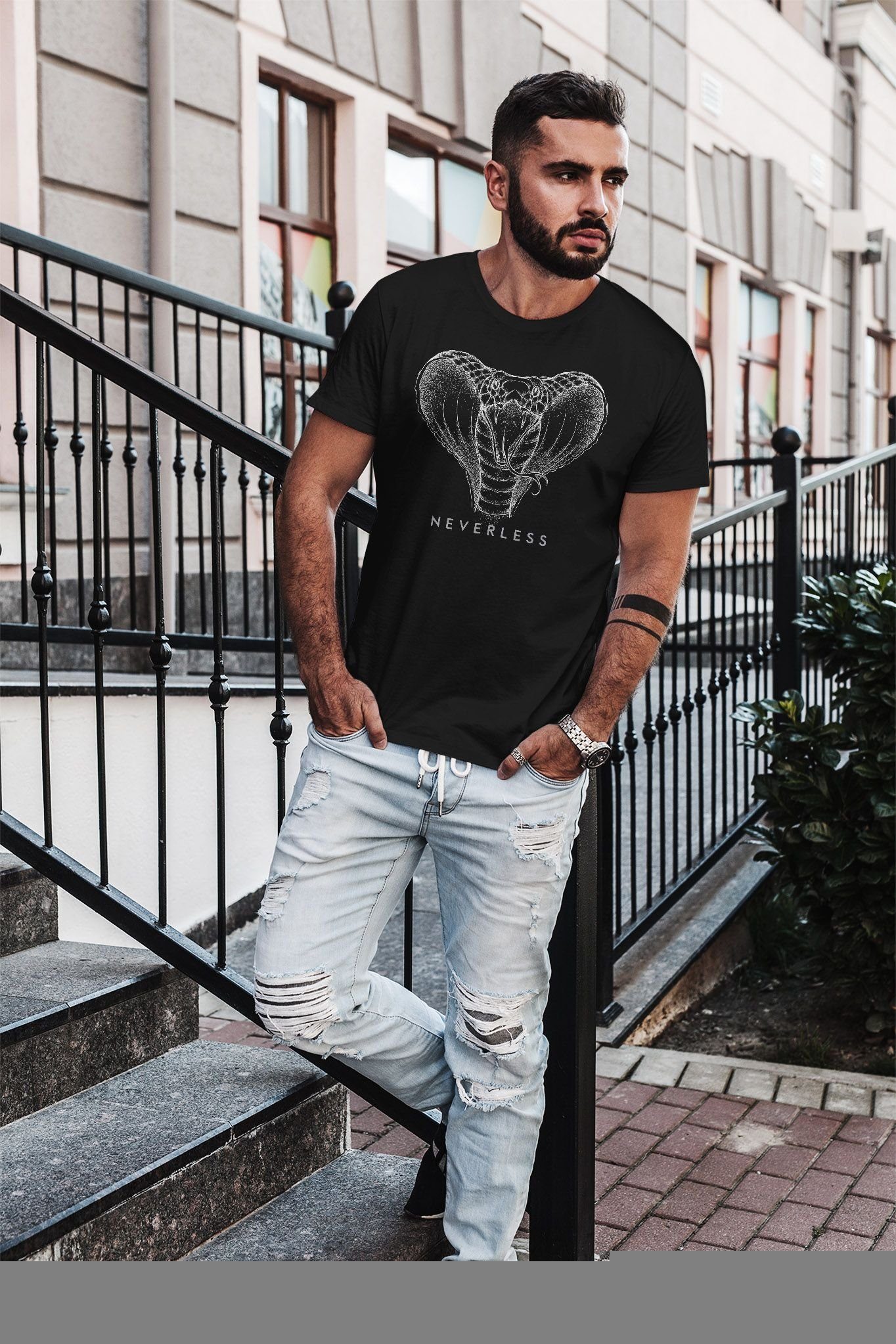 Neverless Print-Shirt Neverless® Herren T-Shirt Kobra Print Grafikstil Designshirt Fashion mit Print