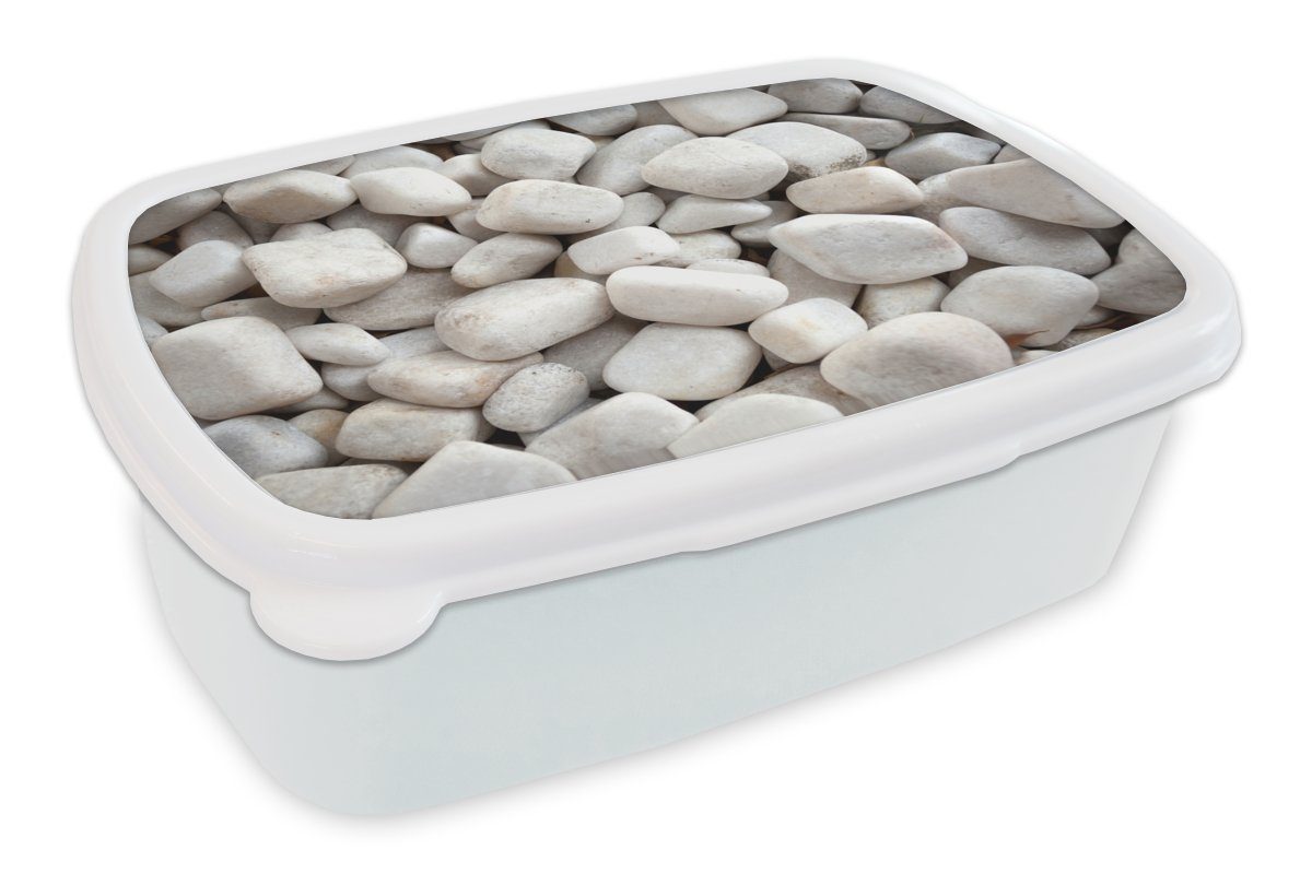 MuchoWow Lunchbox Steine - Schotter - Weiß, Kunststoff, (2-tlg), Brotbox für Kinder und Erwachsene, Brotdose, für Jungs und Mädchen