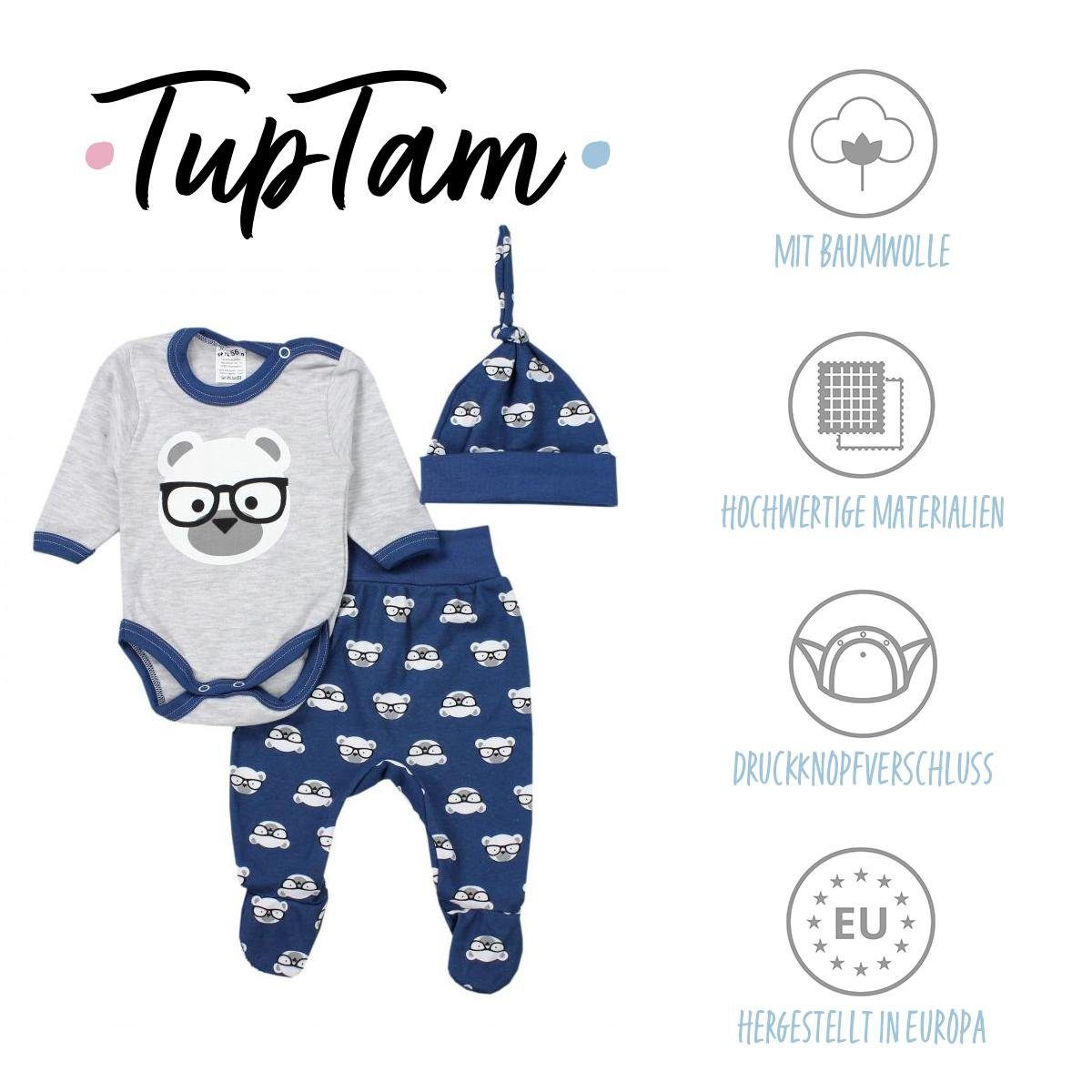 Bärchen Strampelhose Mütze Bekleidungsset Body / Grau TupTam mit Erstausstattungspaket Baby Kleidung Dunkelblau Brille Set
