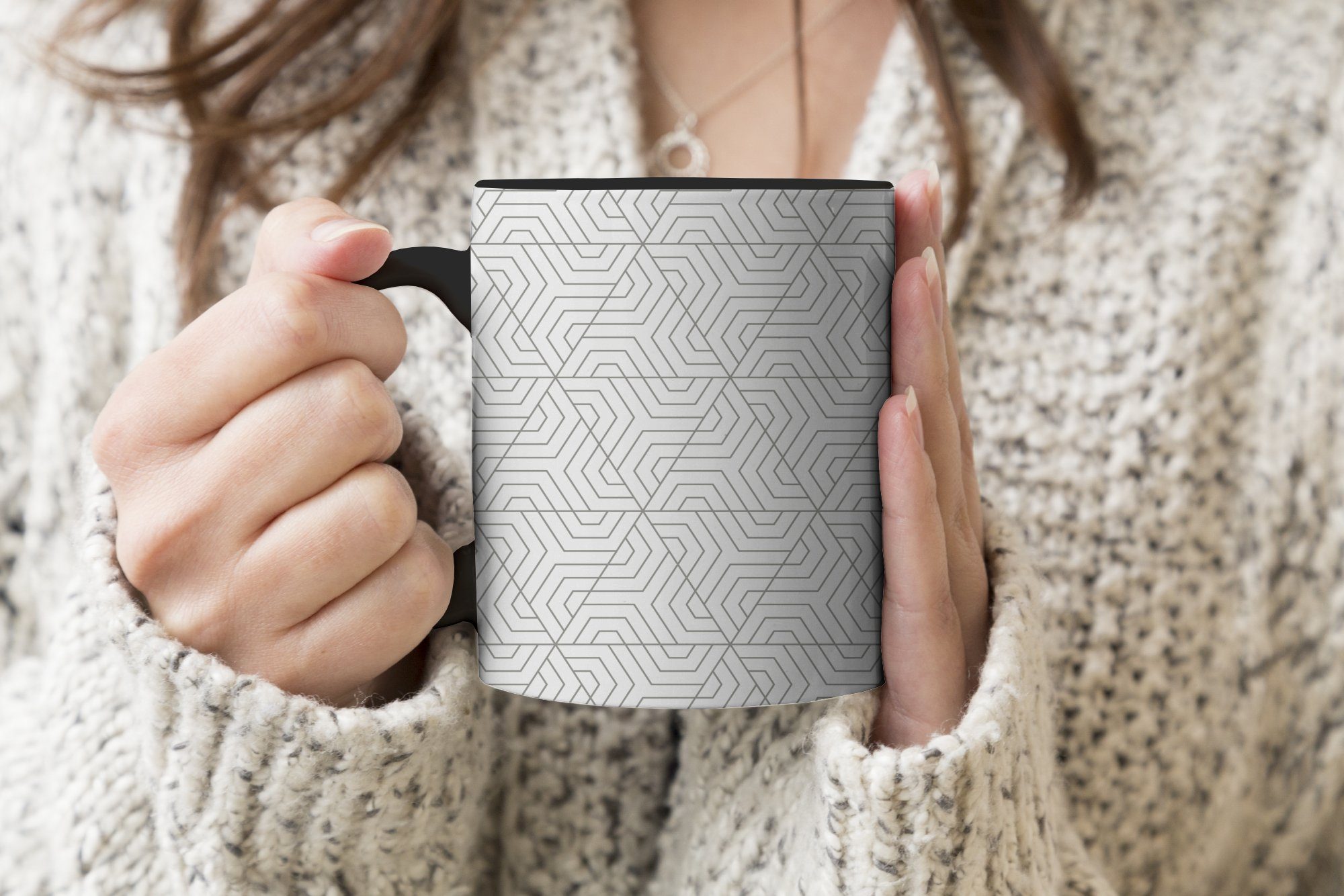 MuchoWow Tasse Abstrakt - Muster Geschenk Keramik, Dreieck, - Teetasse, - Entwurf Kaffeetassen, Farbwechsel, Zaubertasse