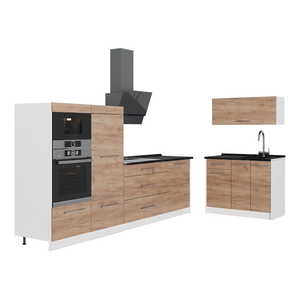 Vicco Küchenzeile Fame-Line, Goldkraft Eiche, 380 cm, AP Anthrazit